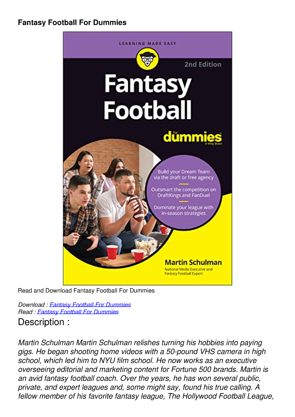 fantasy draft for dummies