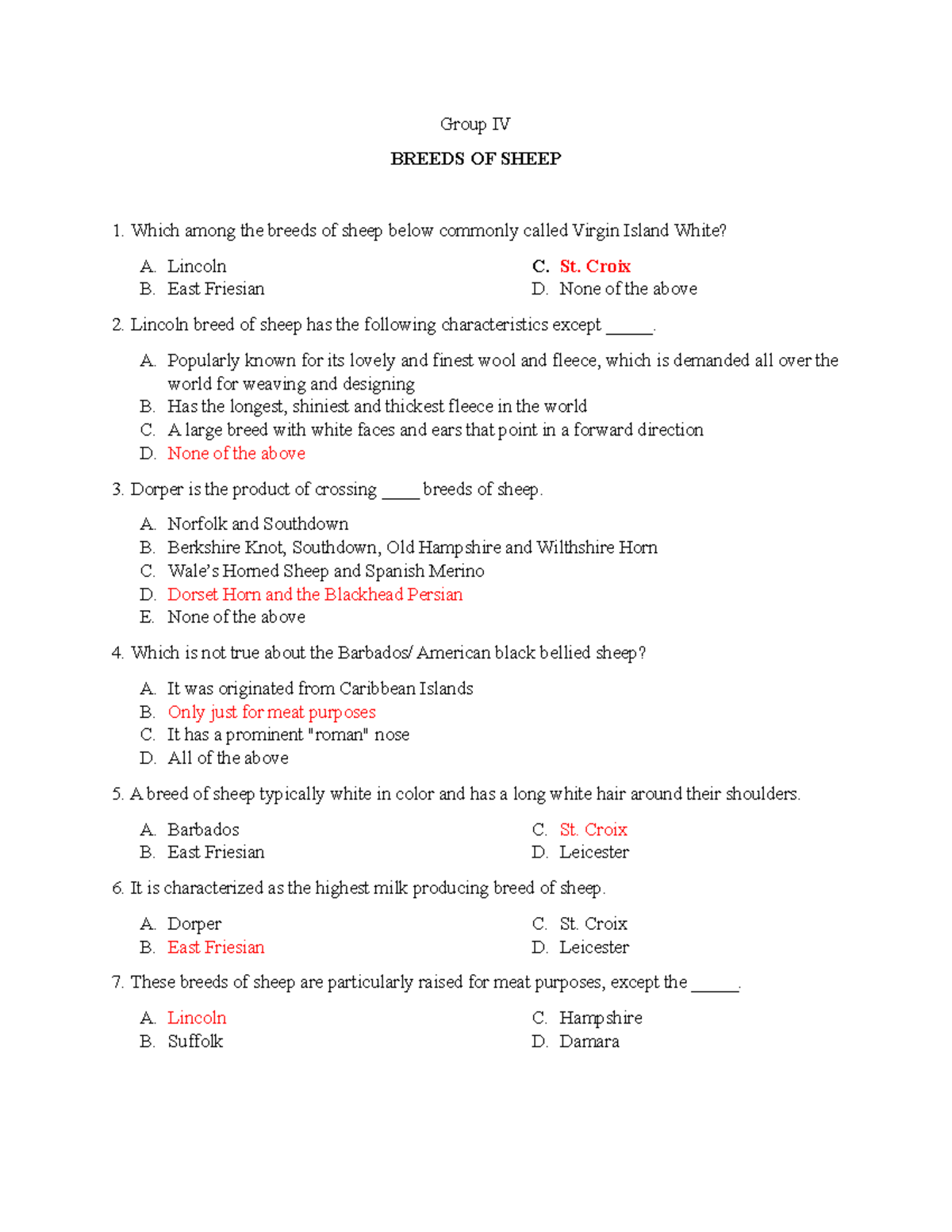 Qiuz- All about Sheep - Group IV BREEDS OF SHEEP Which among the breeds ...