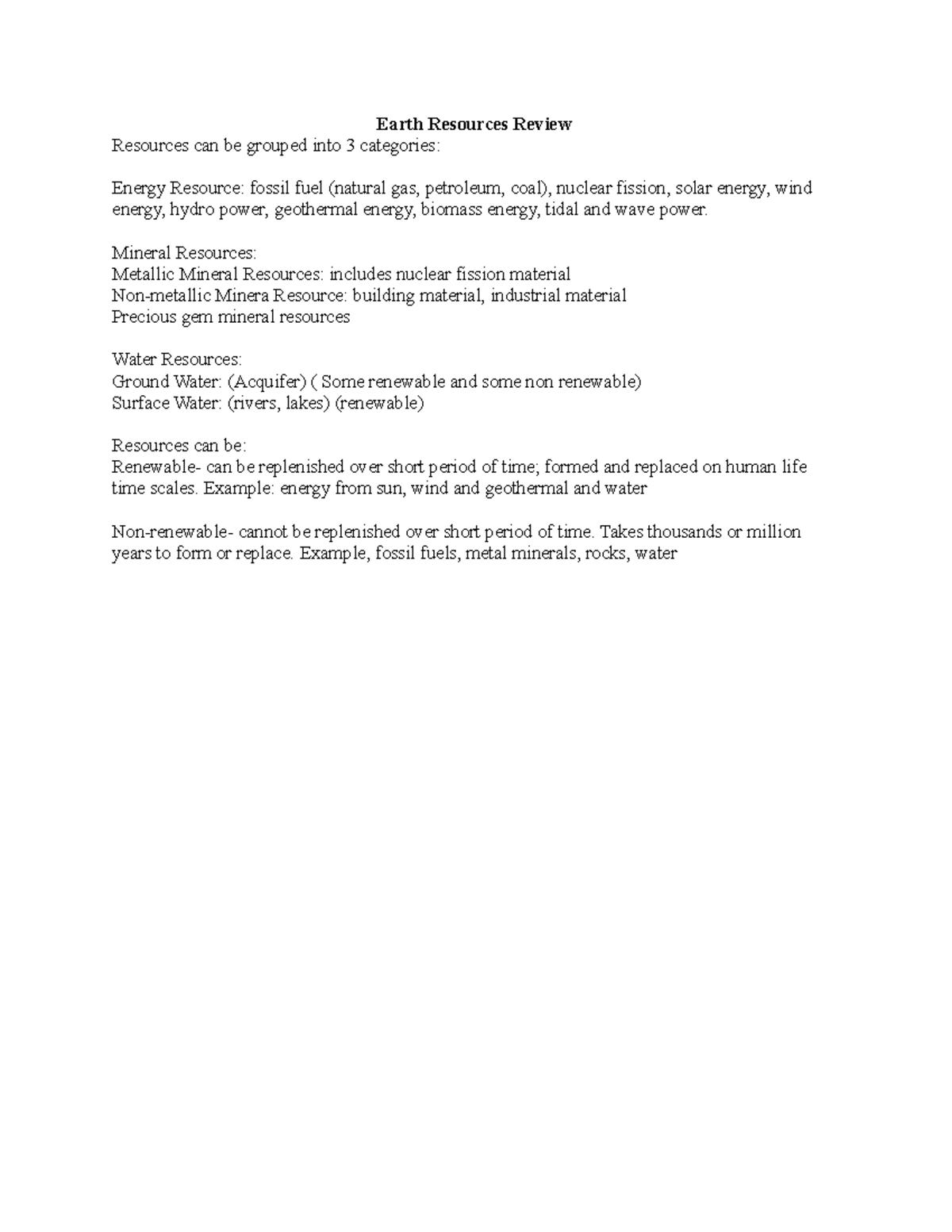 Review 8 - detailed Lecture notes - Earth Resources Review Resources ...