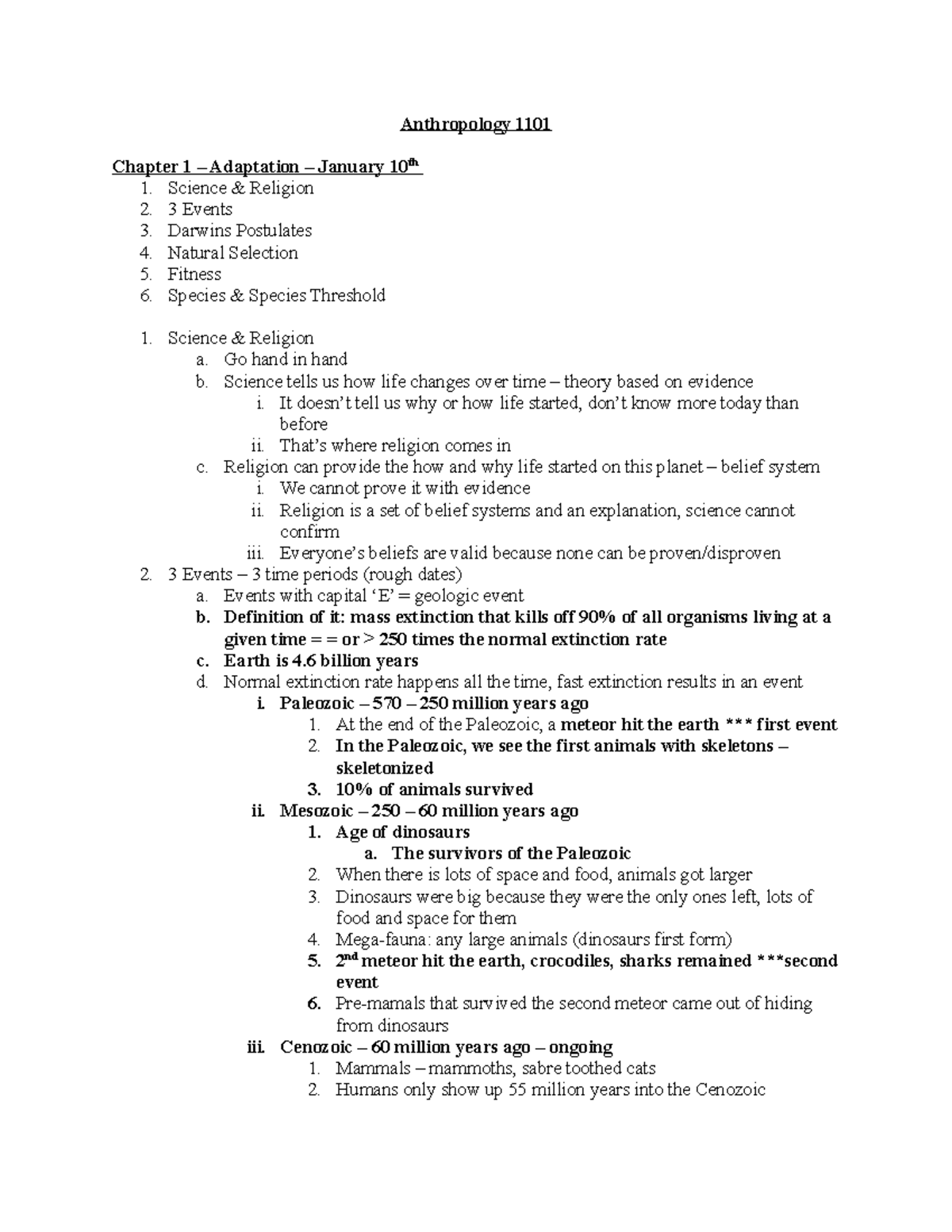 Anthropology 1101 - 1st midterm notes (Ch - Anthropology 1101 Chapter 1 ...