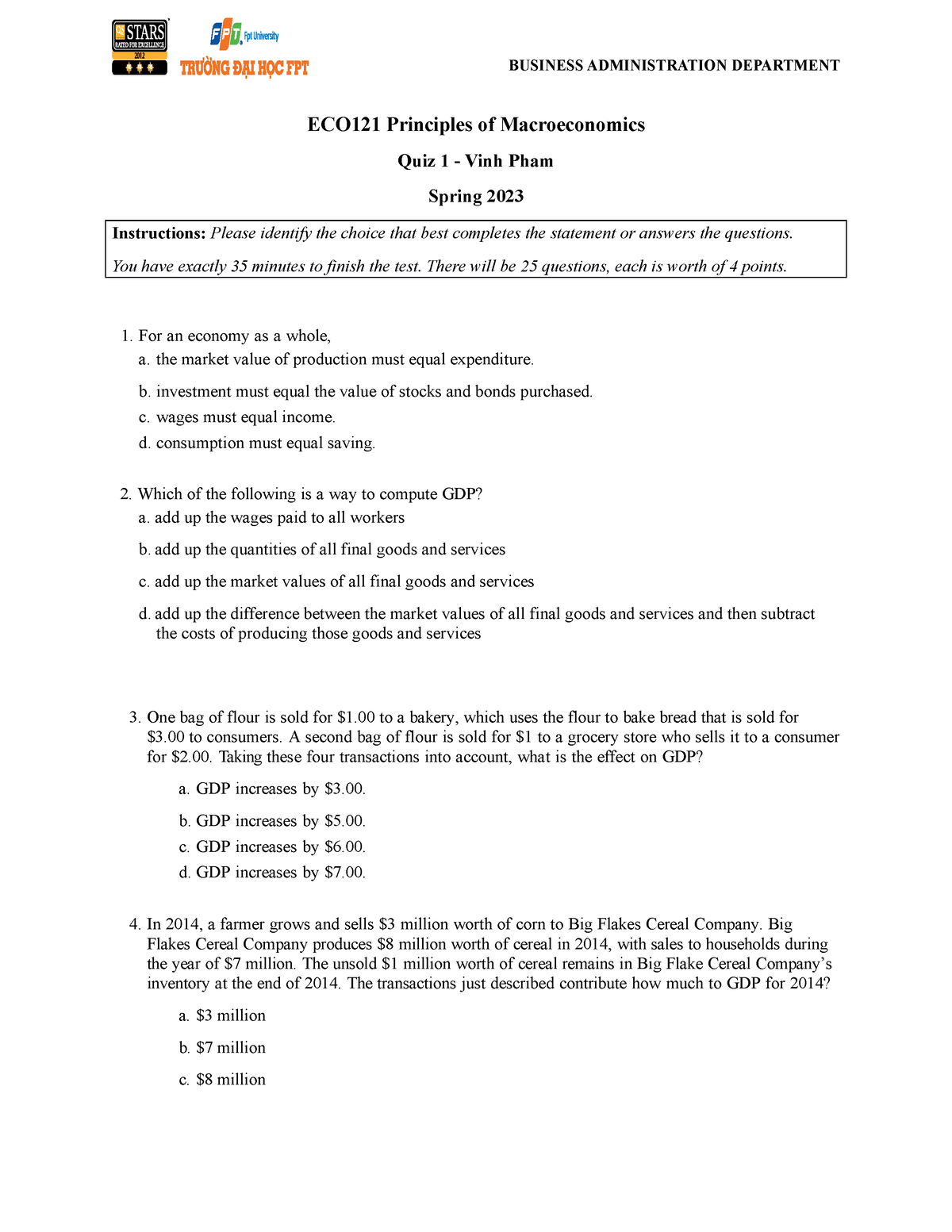 Macro Quiz 1 SP 2023 A983de8d3e6c457180714928 Bcfa0c22 - ECO121 ...