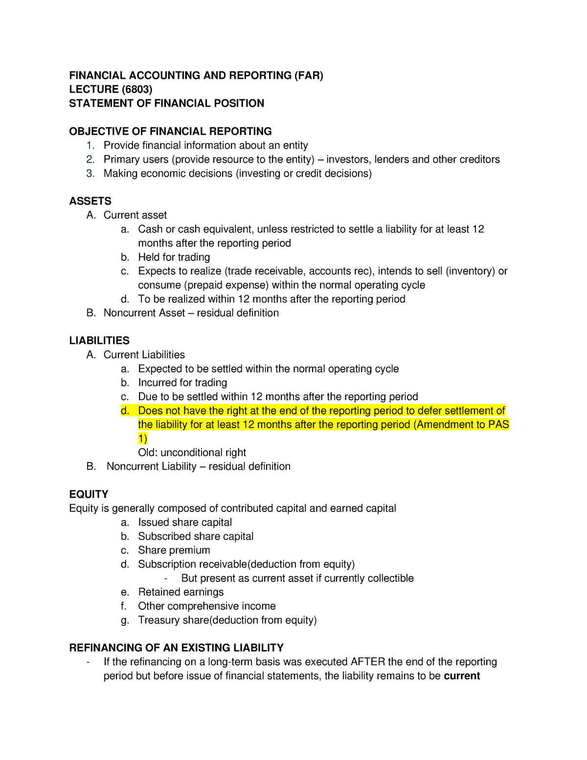 Copy of 6803 - Lecture on Statement of Financial Position - FINANCIAL ...