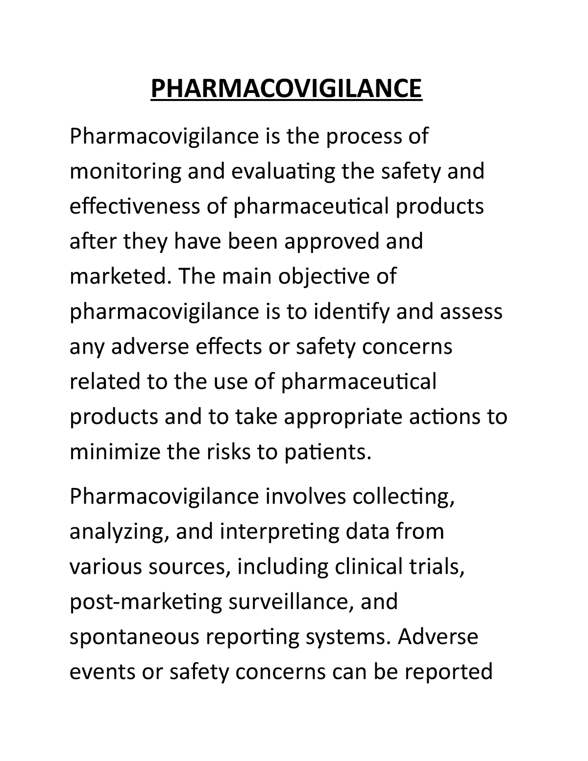 Pharmacovigilance Notes - PHARMACOVIGILANCE Pharmacovigilance Is The ...