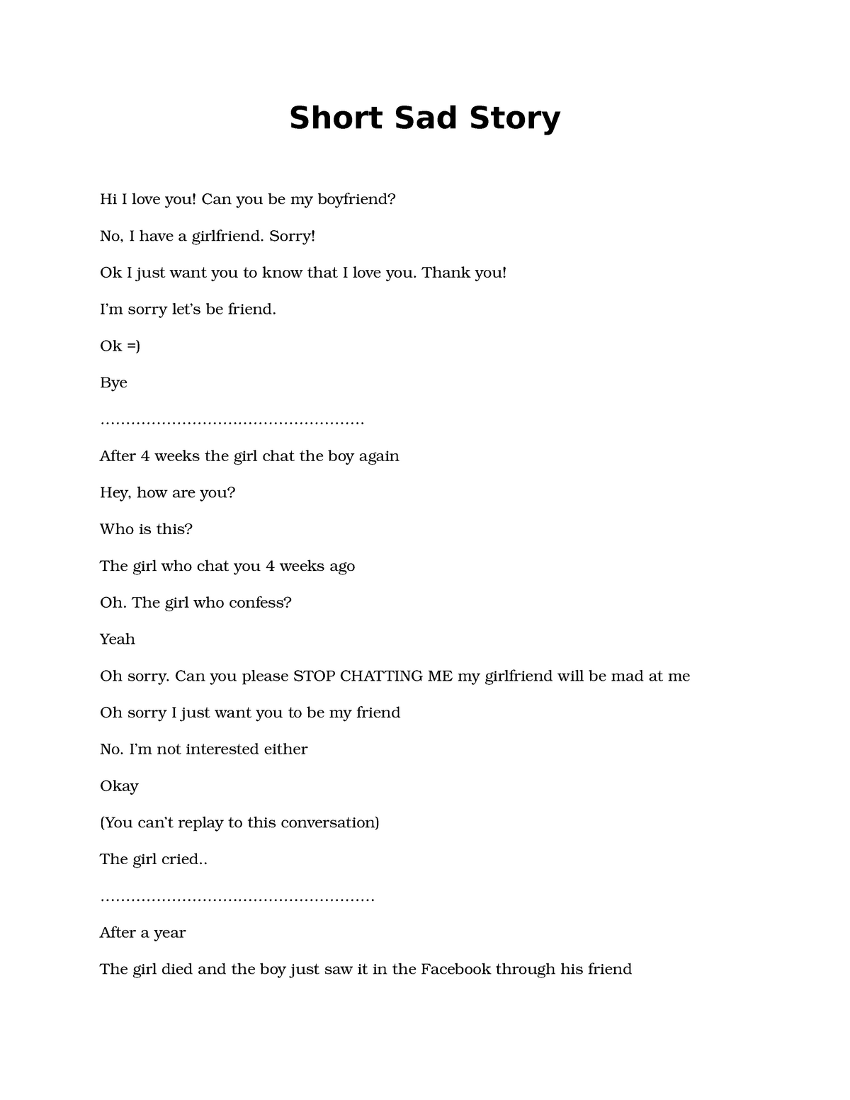 sad short story essay