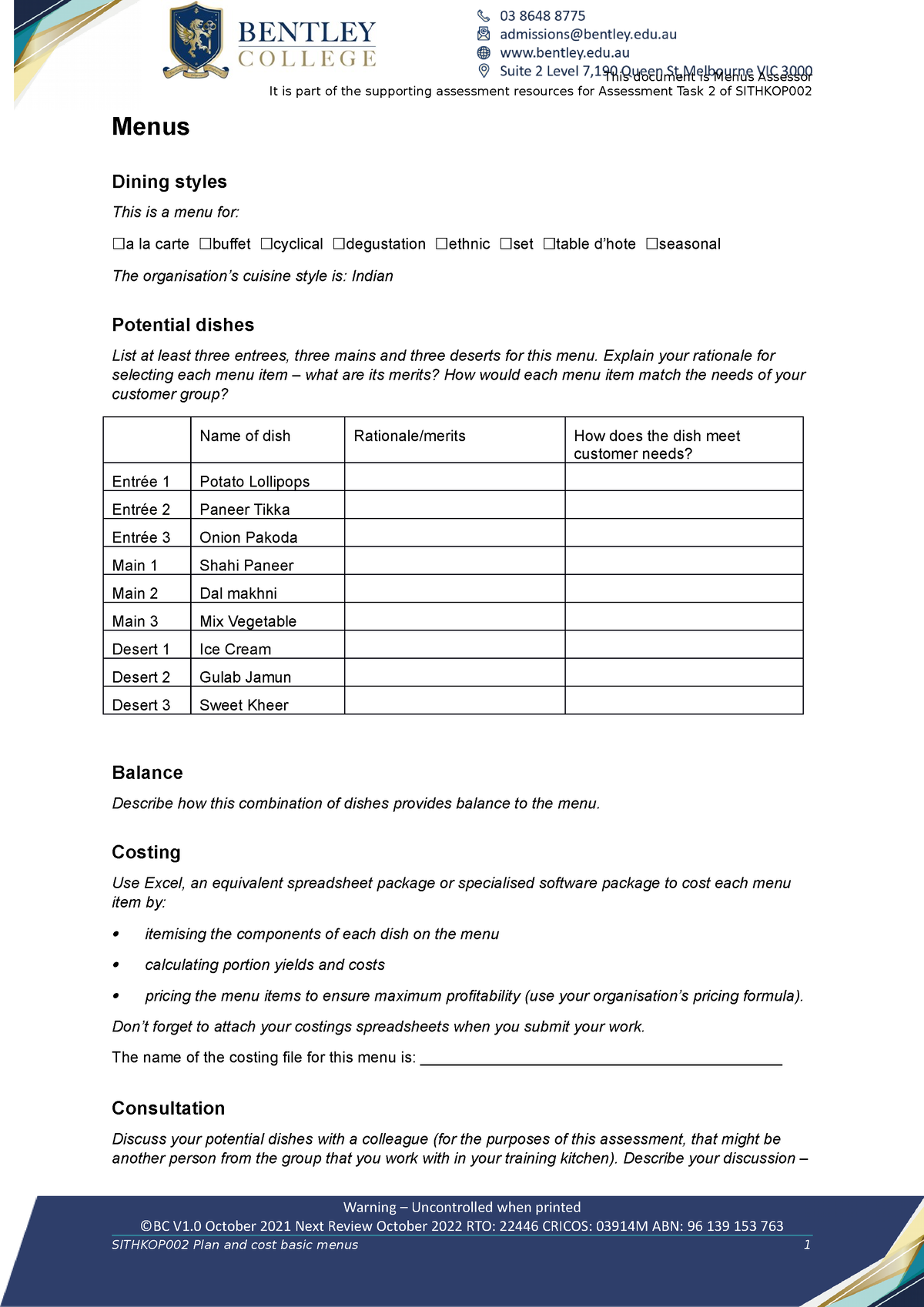 Menus Template 29-04-20 - This document is Menus Assessor It is part of ...