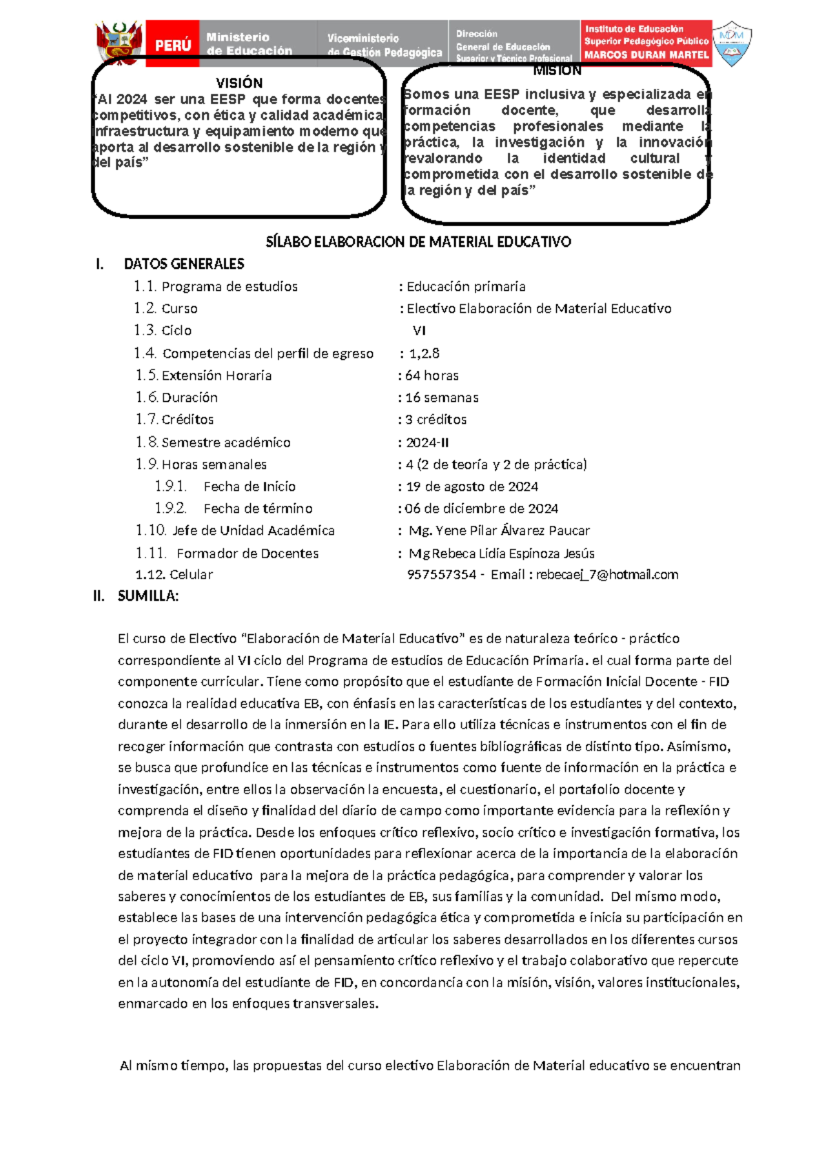 Silabo Aprendizaje Material Educativo - SÍLABO ELABORACION DE MATERIAL ...