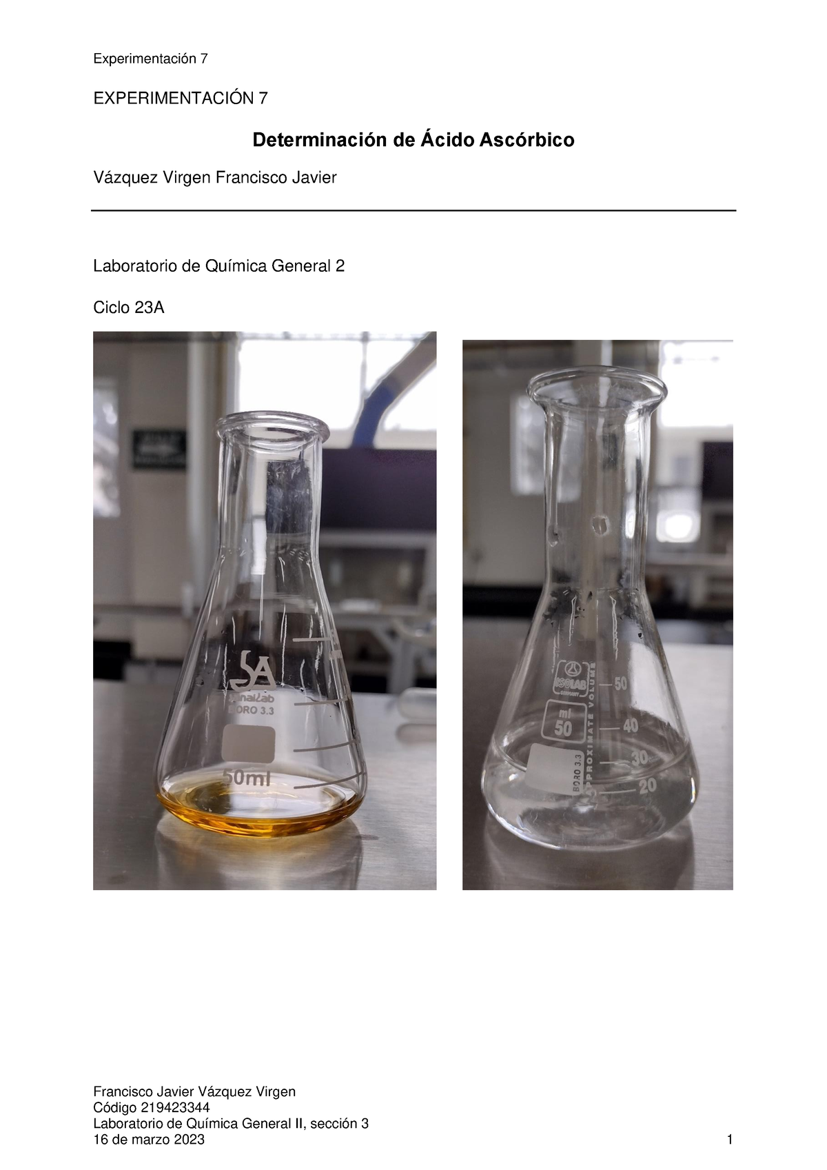 Informe 3_Determinación De ácido Ascórbico - Experimentación 7 ...