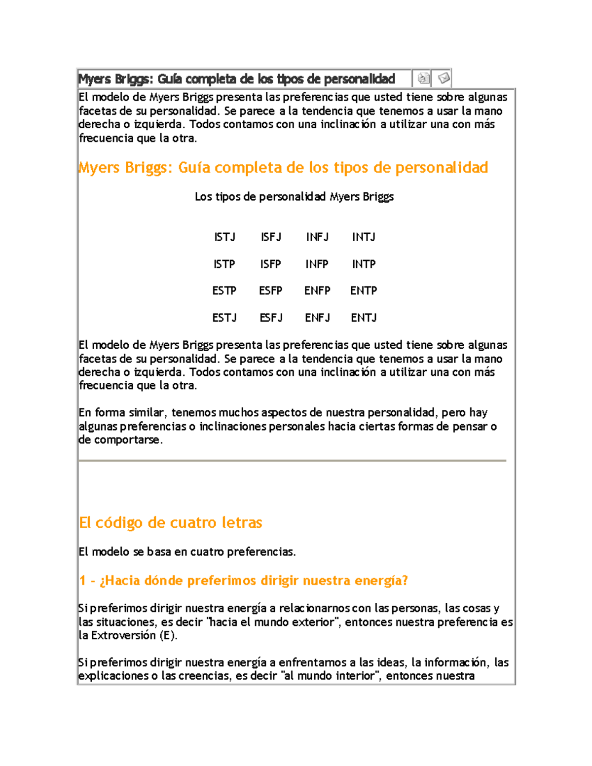 Myers Briggs Guía completa de los tipos de personalidad - Psicología de la  Personalidad - Studocu
