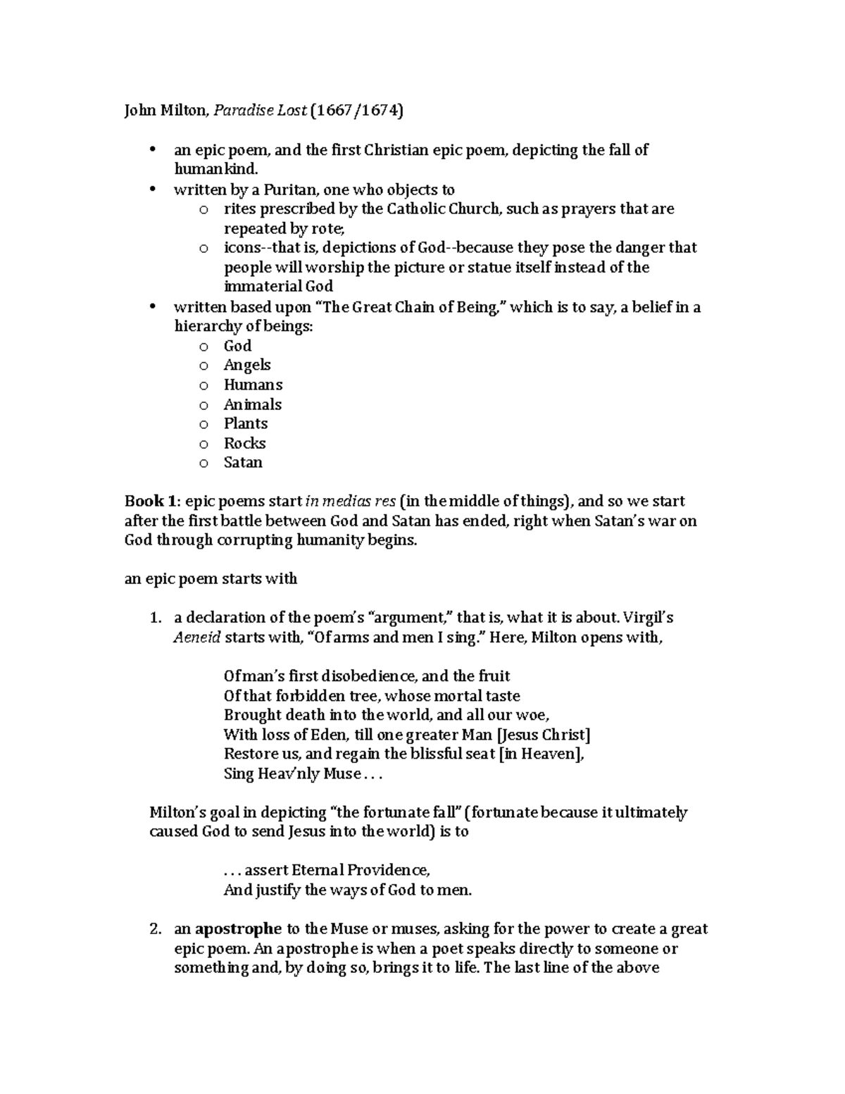 Summary Paradise Lost - John Milton, Paradise Lost An Epic Poem, And ...