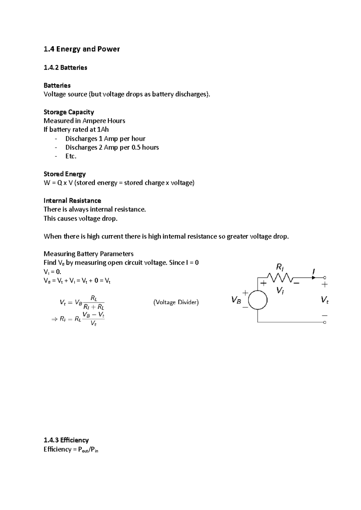 Elec Notes Topic 1:2 - 1 Energy And Power 1.4 Batteries Batteries 