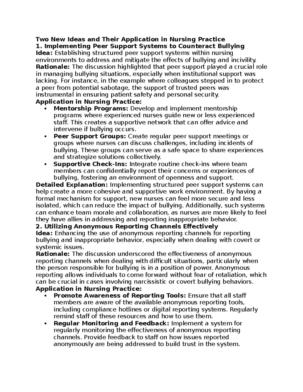 Debrif Notes - Two New Ideas and Their Application in Nursing Practice ...