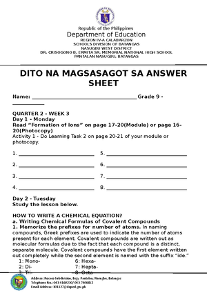 Q2 week 7 and 8 - Activity sheets and answer sheets - Name