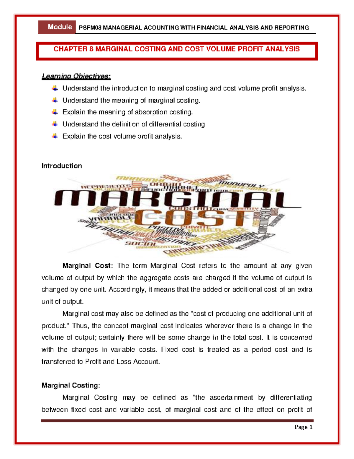 Chapter 8 Marginal Costing AND COST Volume Profit Analysis - CHAPTER 8 ...