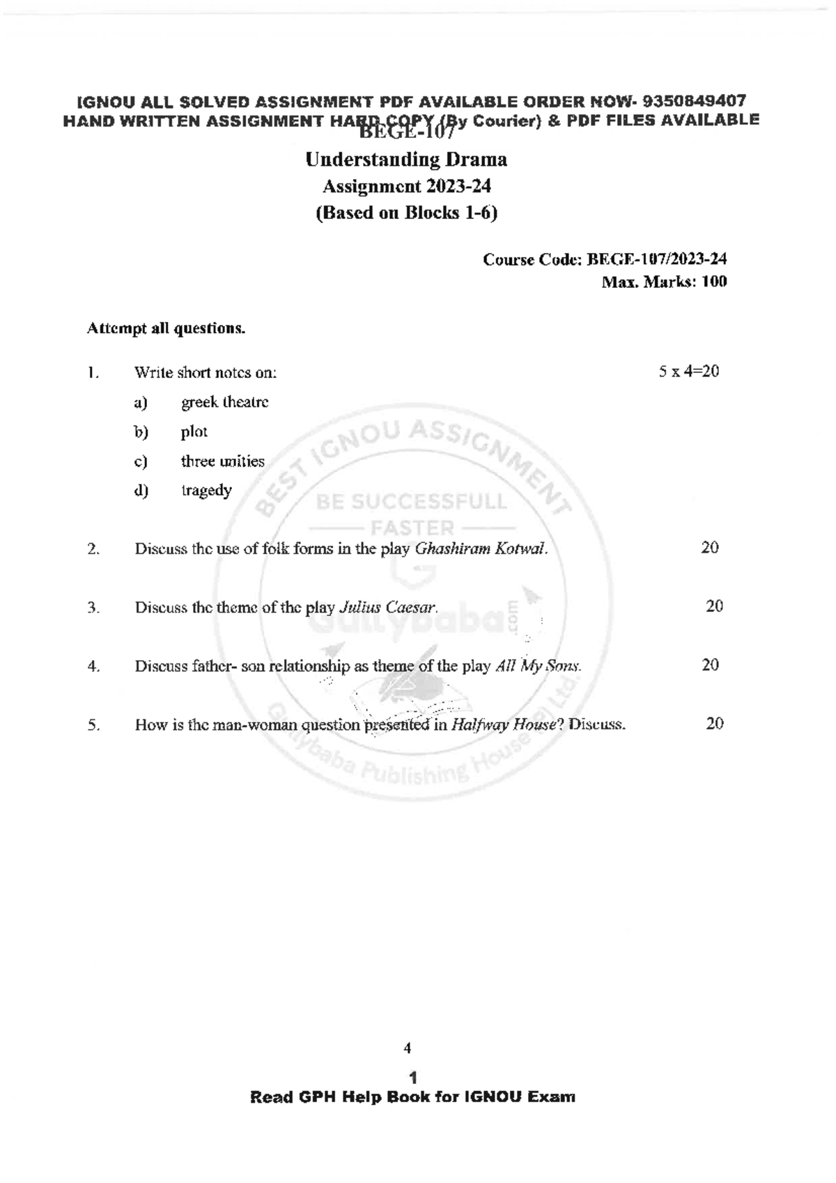 BEGE 107 English July 2023 January 2024 - IGNOU ALL SOLVED ASSIGNMENT ...
