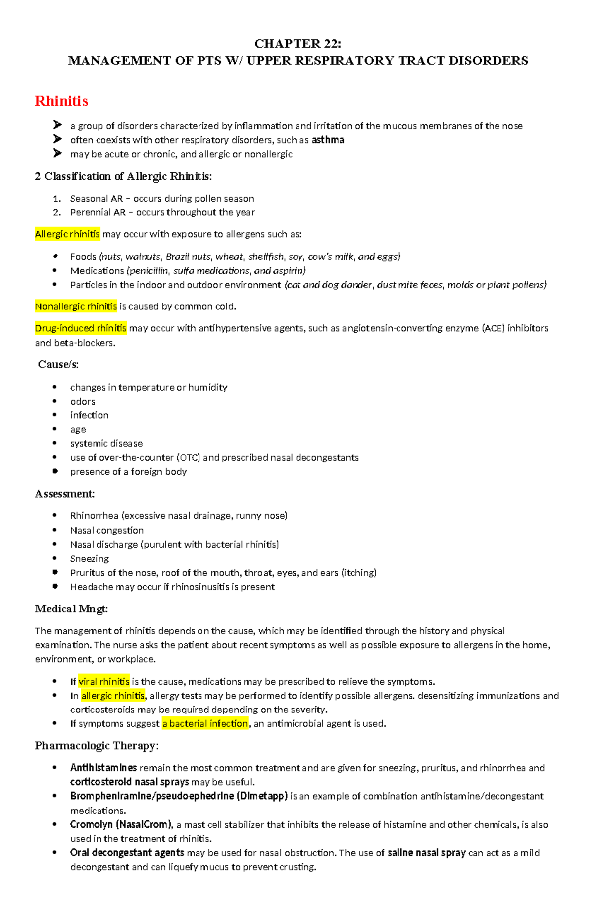 MED SURG Reviewer - Medsurg notes - CHAPTER 22: MANAGEMENT OF PTS W ...