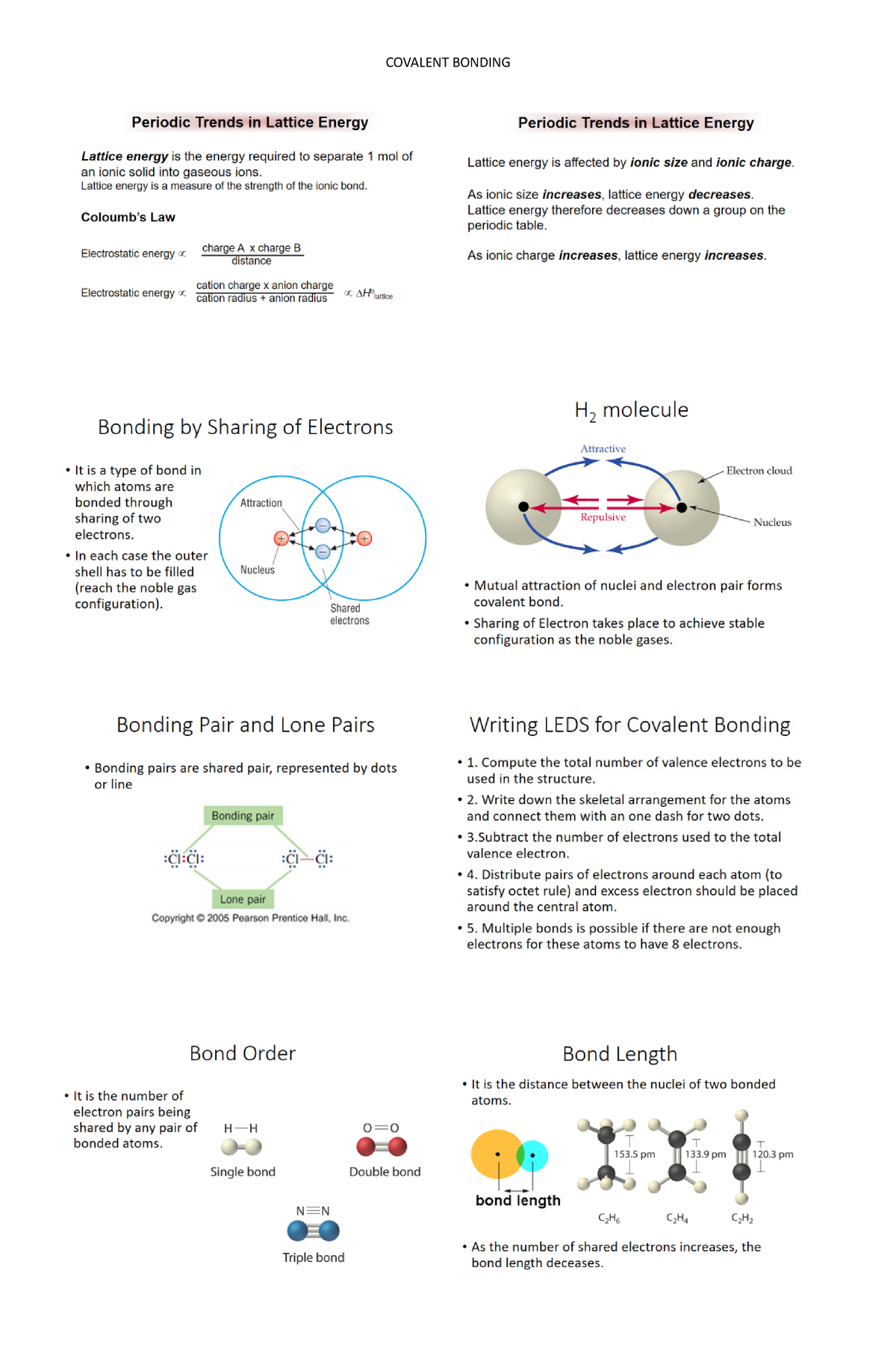 Covalent Bonding Lecture Notes Summary General Chemistry Covalent 