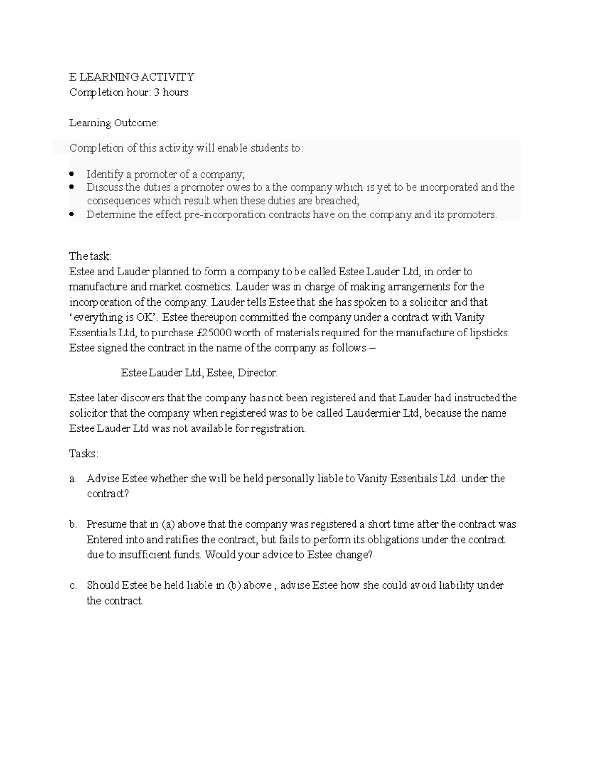 E Learning Activity 3 - Problem Questions - E LEARNING ACTIVITY ...