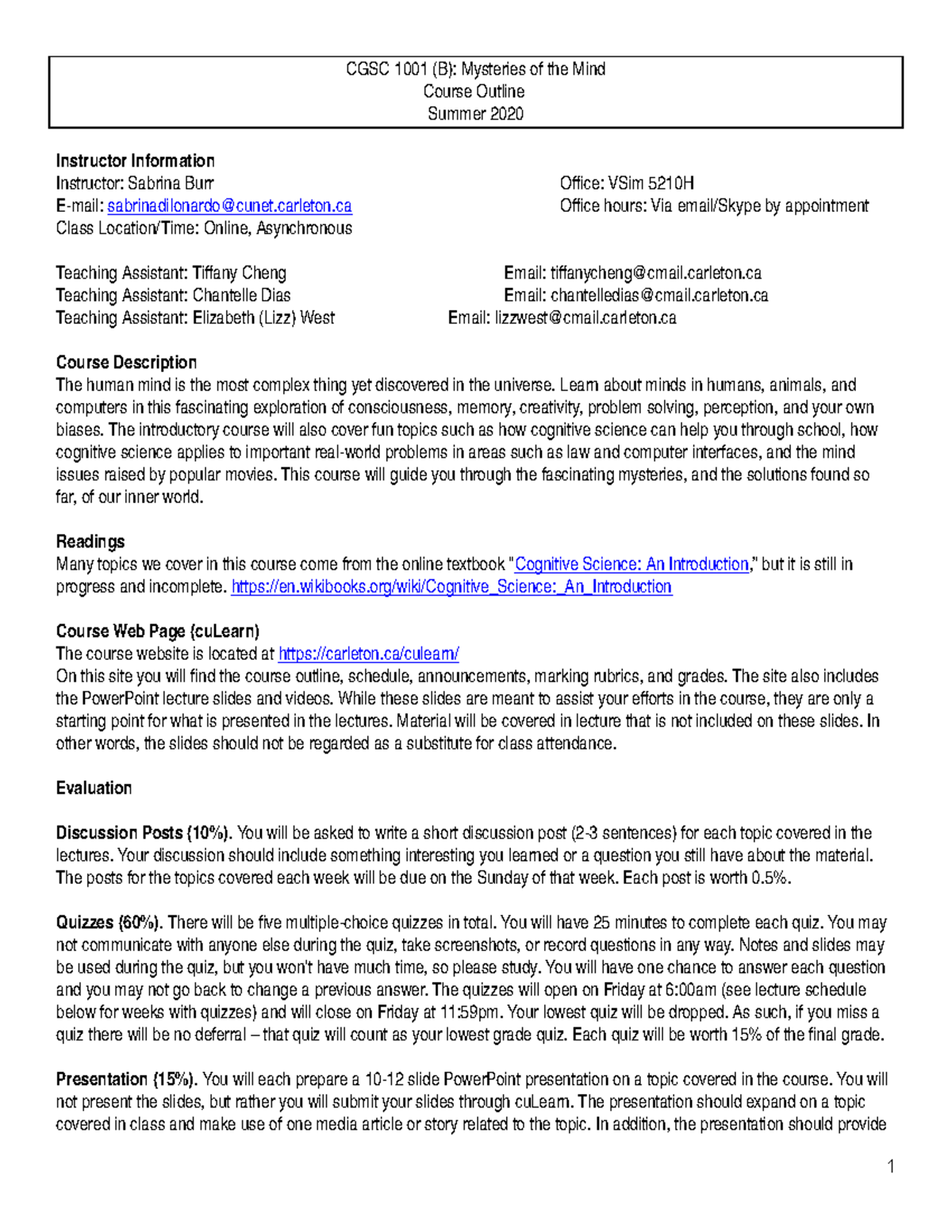 CGSC 1001 Summer 2020 Syllabus - CGSC 1001 (B): Mysteries of the Mind ...