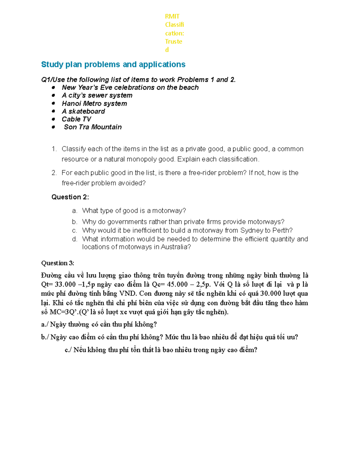 Study plan applications public goods - Study plan problems and ...