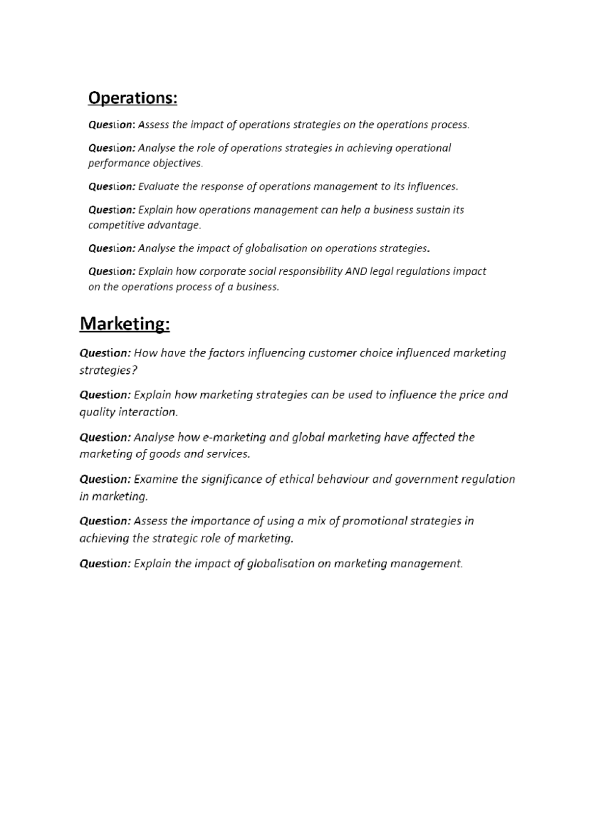 Business Studies Essay Questions - Studocu