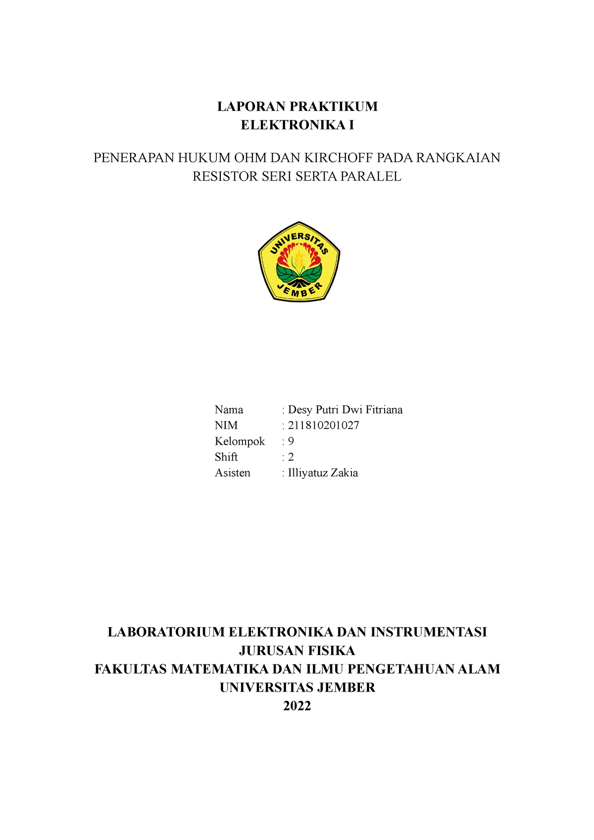 Laprak Modul 2 Laporan Praktikum Elektronika I Penerapan Hukum Ohm