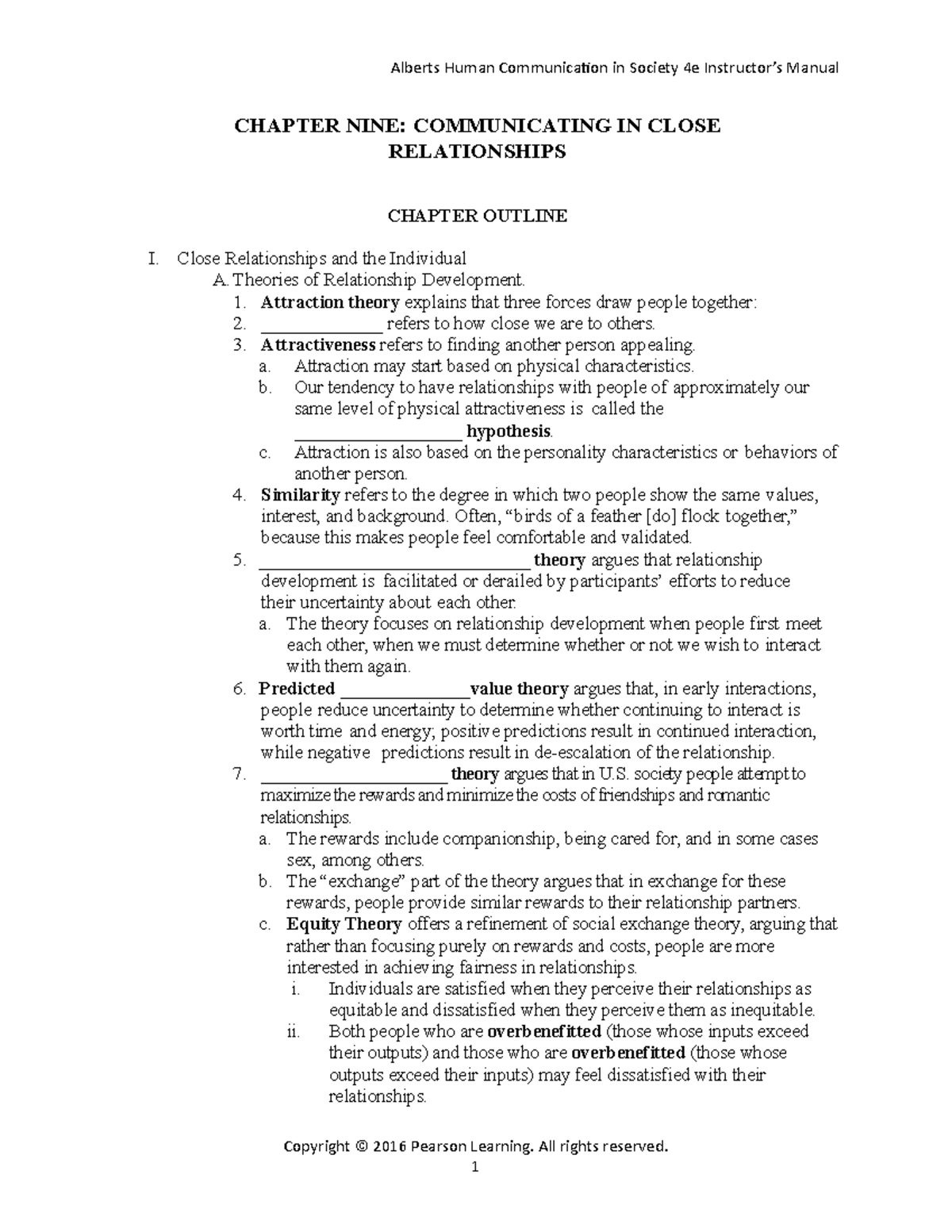 Chapter Nine Communicating In Close Relationships - Alberts Human ...