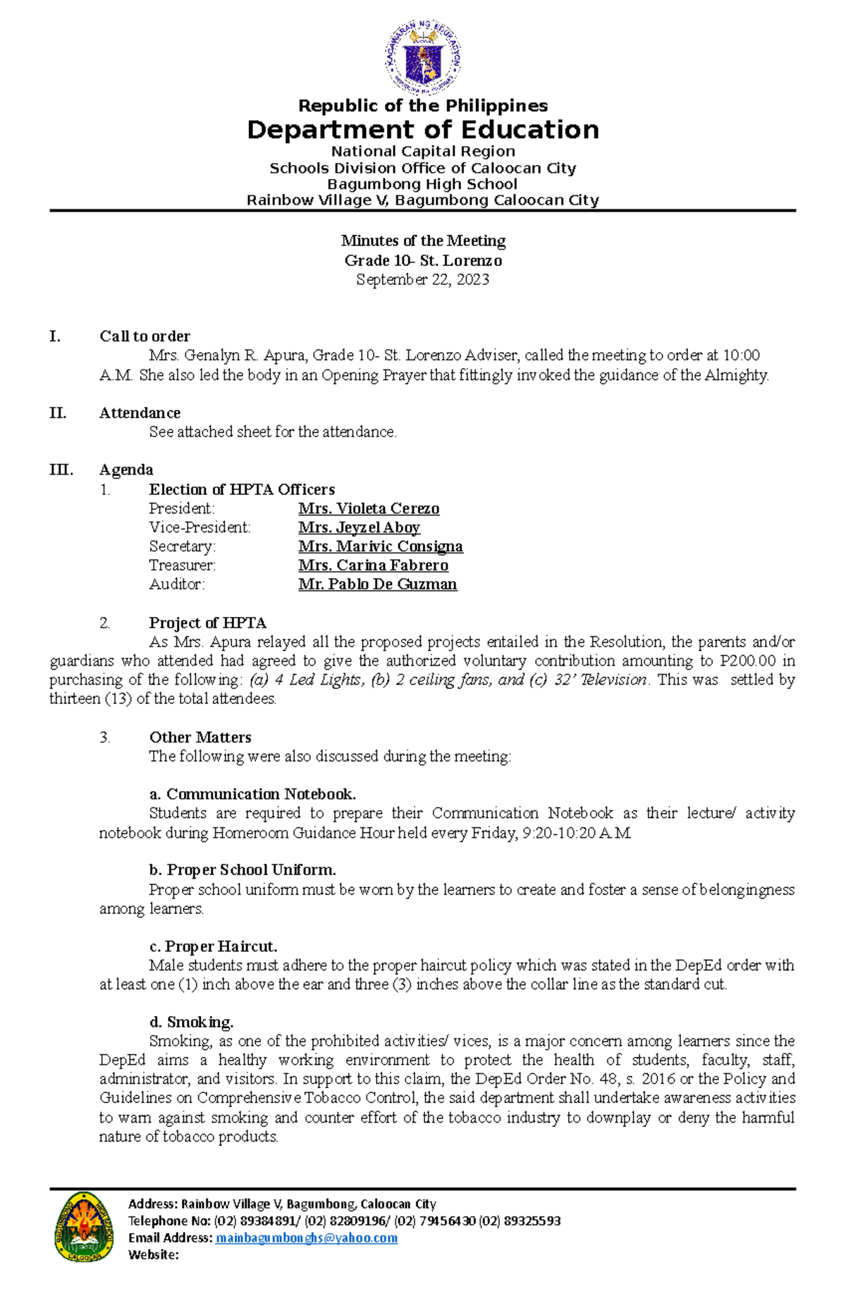 Minutes of the meeting template - Republic of the Philippines ...