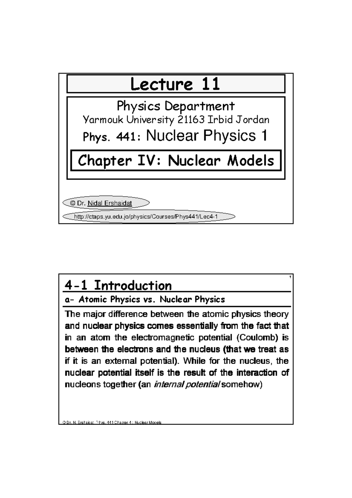Phys441 Chapter 4 nuclear models - Physics Department Yarmouk ...
