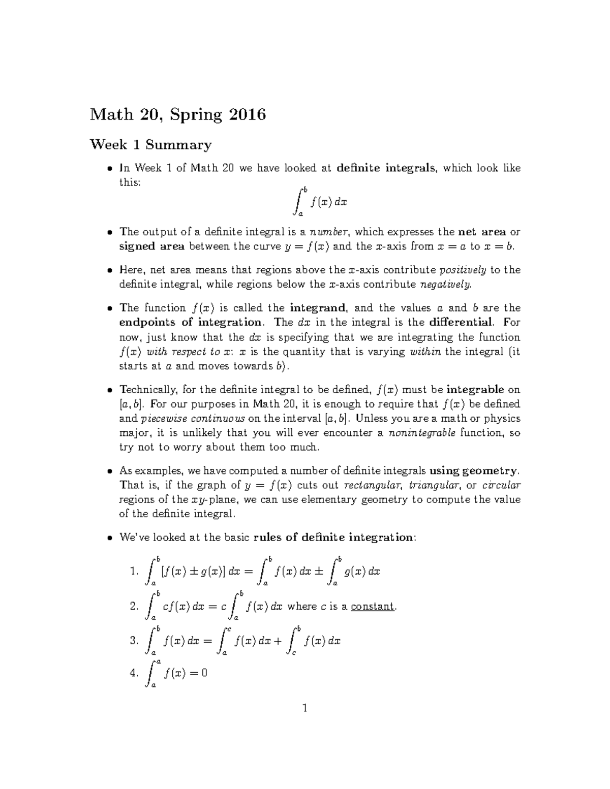 Integral Calculus - Lecture notes - 1 - 11 - StuDocu
