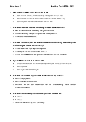 Oefentoets 1 Inleiding Recht 2021 - 2022 Student - 1. Welke Onderdelen ...