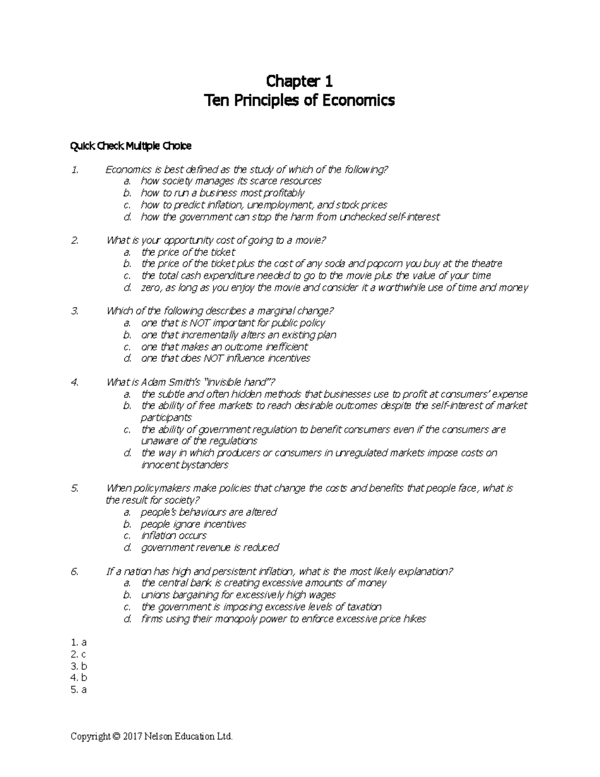 CH01 ISM Mankiw Macro 7Ce - Chapter 1 Ten Principles of Economics Quick ...
