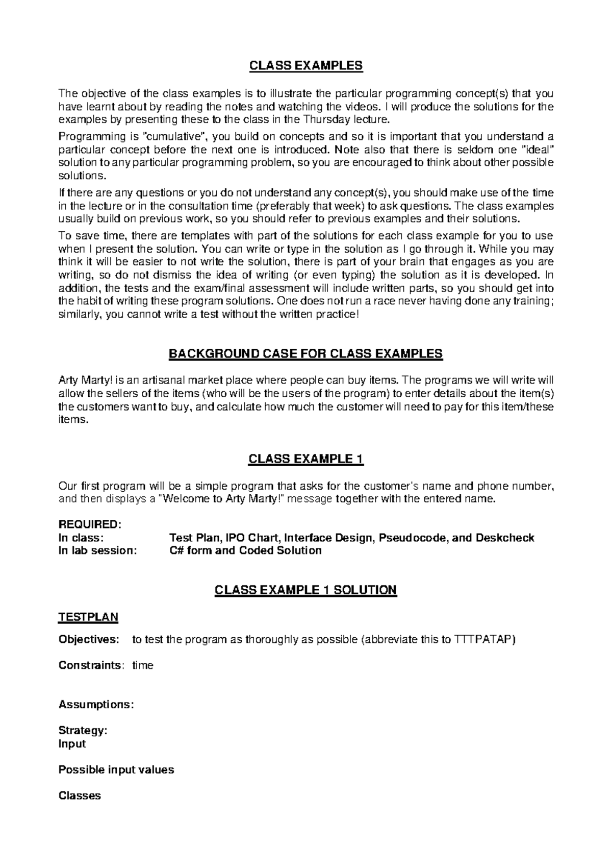 Class Example 1 757838769 - CLASS EXAMPLES The objective of the class ...