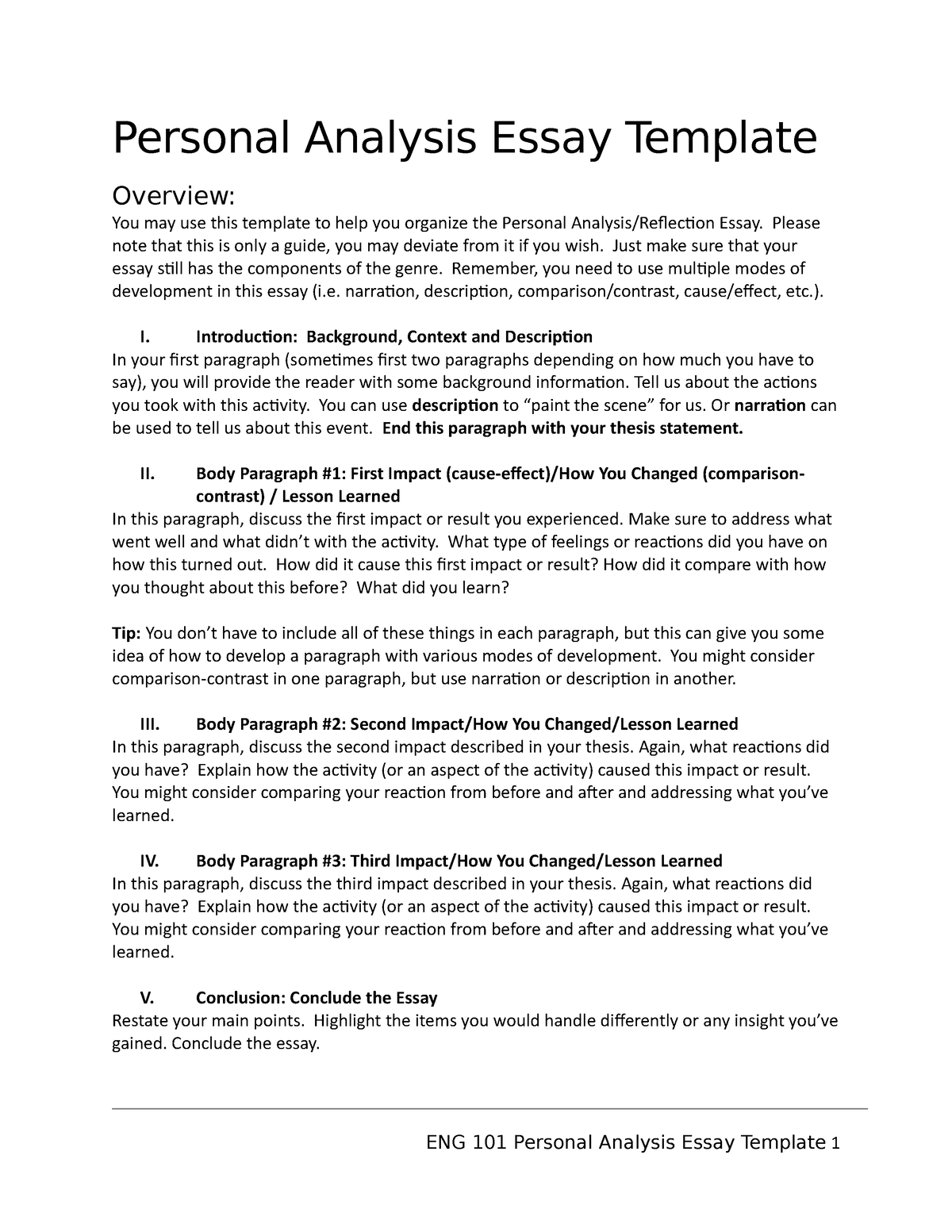 personal analysis essay