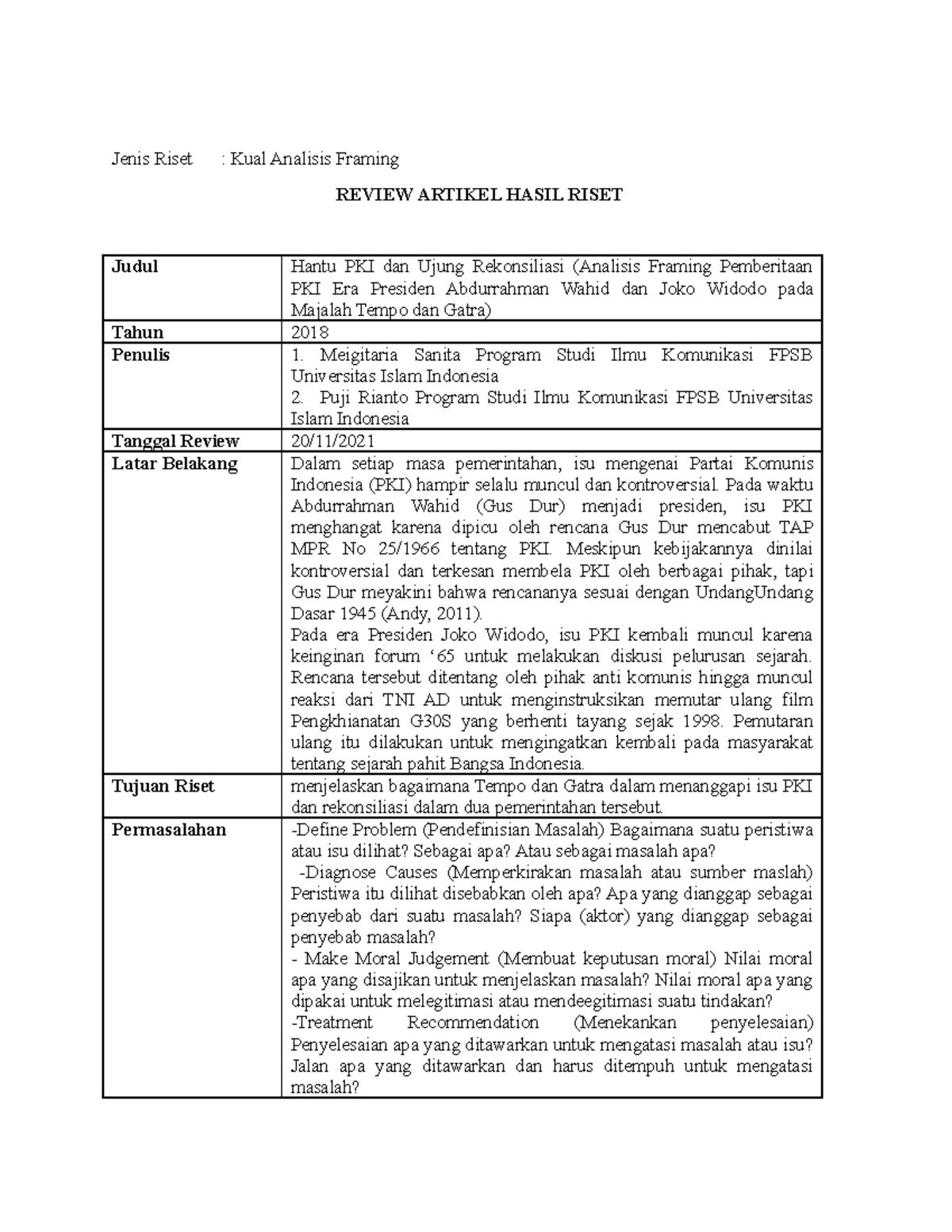 Review Jurnal KUAL Analisis Framing - Jenis Riset : Kual Analisis ...