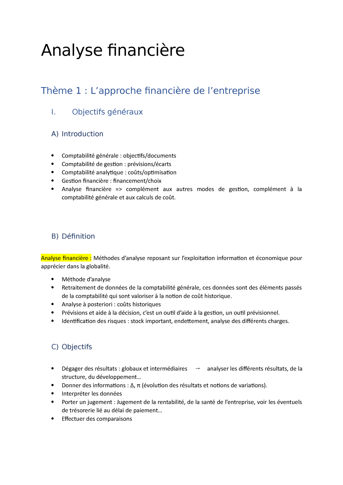 Analyse Financière - Analyse Financière Thème 1 : L’approche Financière ...