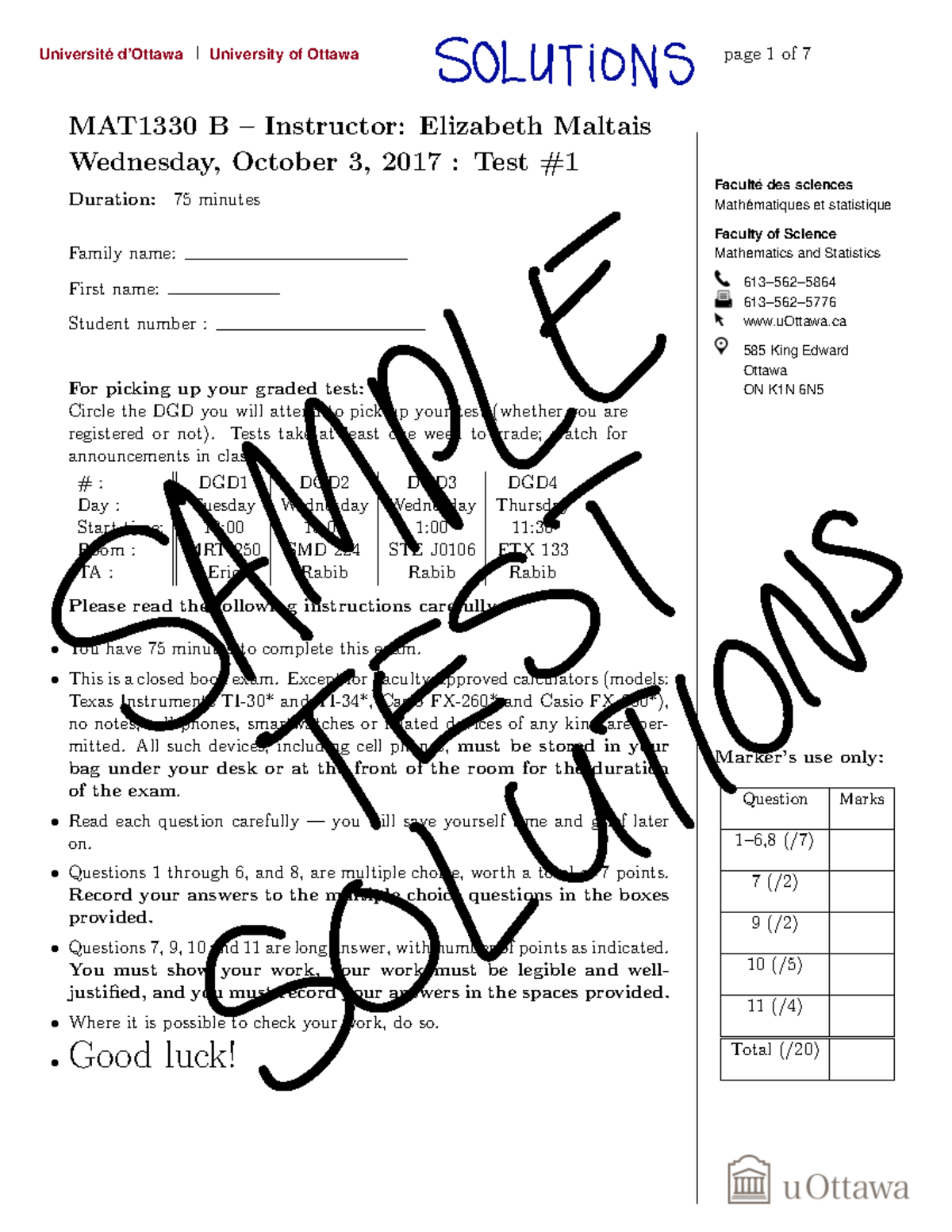 Midterm 1 5 December 2018, questions and answers - Faculte des sciences ...