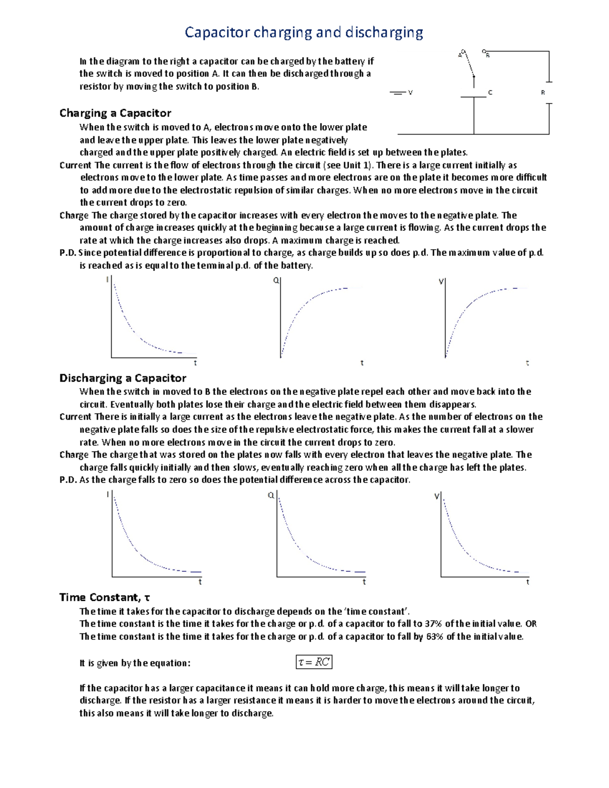 Capacitor charging and discharging It can then be discharged through
