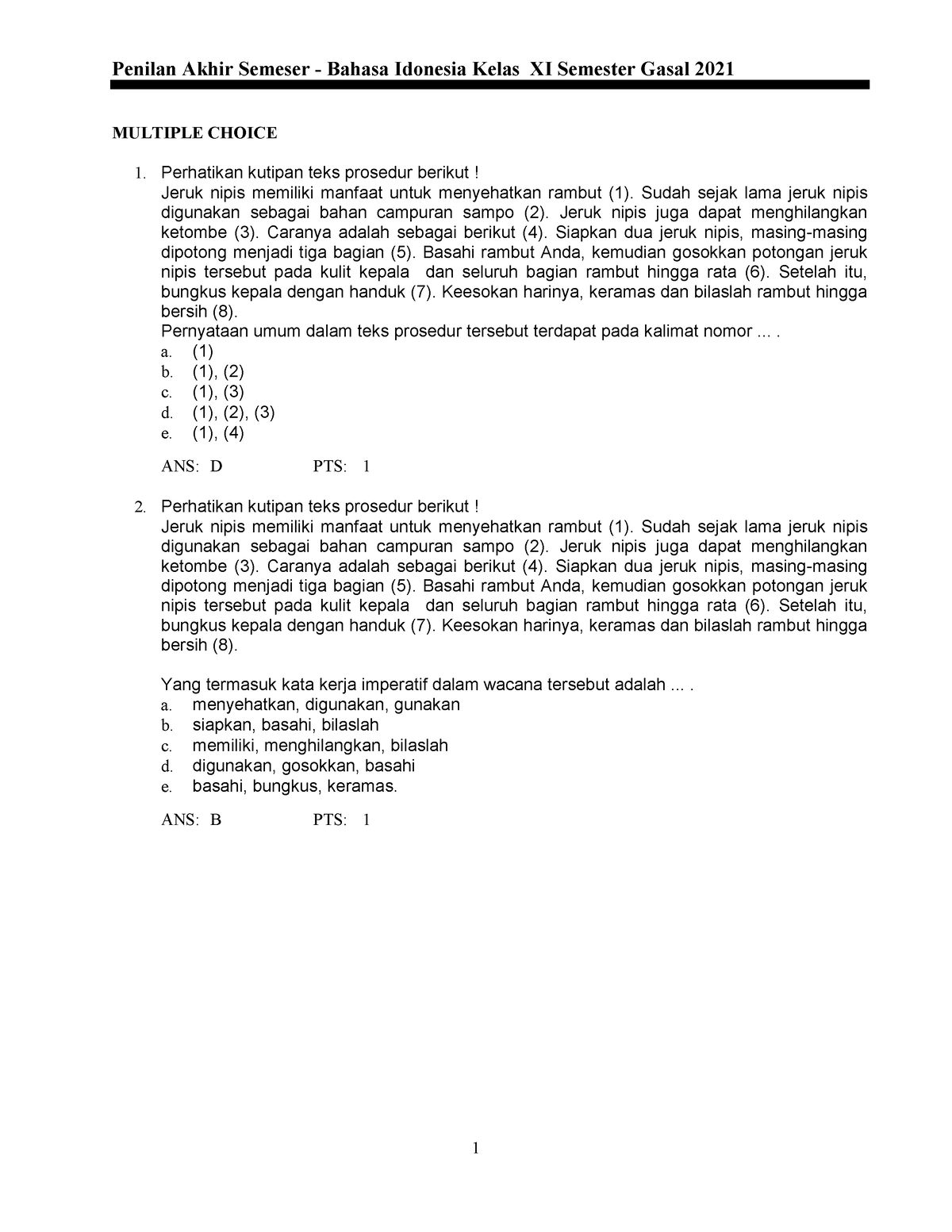 XI Bahasa Indonesia - Pembelajaran B.indo - Penilan Akhir Semeser ...