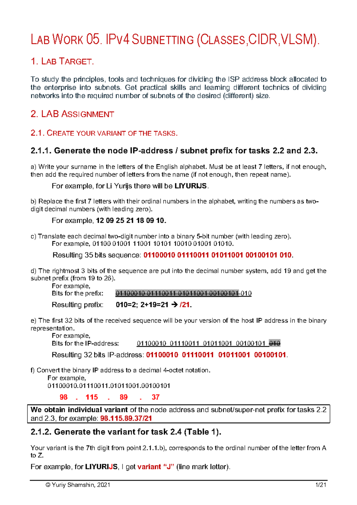 Net LW-05EN Subnetting - LAB WORK 05. IPV 4 SUBNETTING (CLASSES,CIDR ...