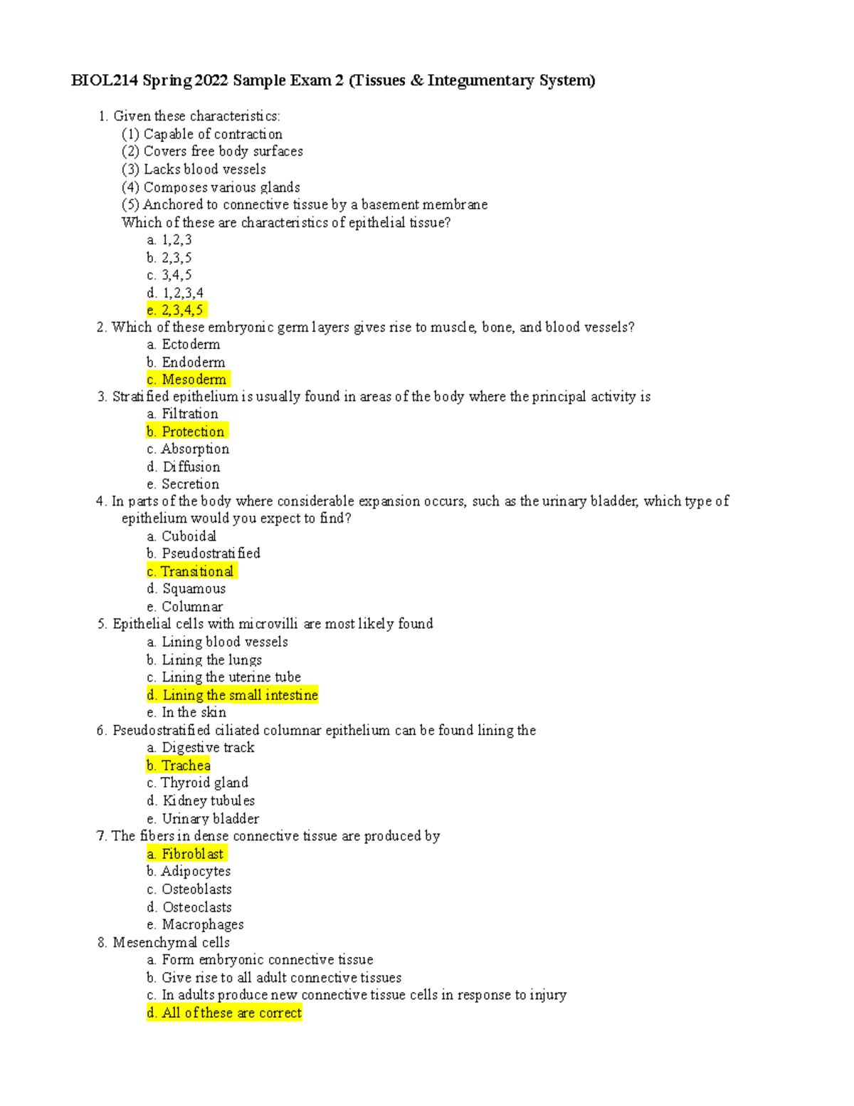 BIOL214 Spring 2022-Lecture Sample Exam 2 - BIOL214 Spring 2022 Sample ...