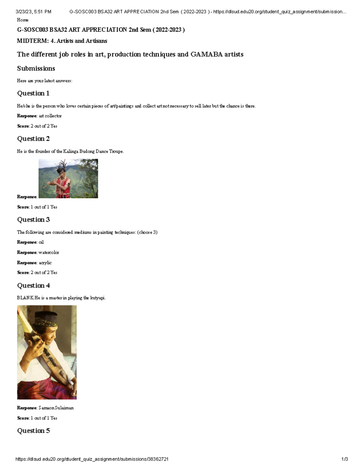 Art15 art appreciation quiz about art 3/23/23, 551 PM GSOSC003