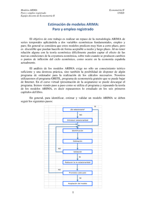 Estimación DE Modelos Arima - Modelos ARIMA Paro y empleo registrado Equipo  docente de Econometría - Studocu