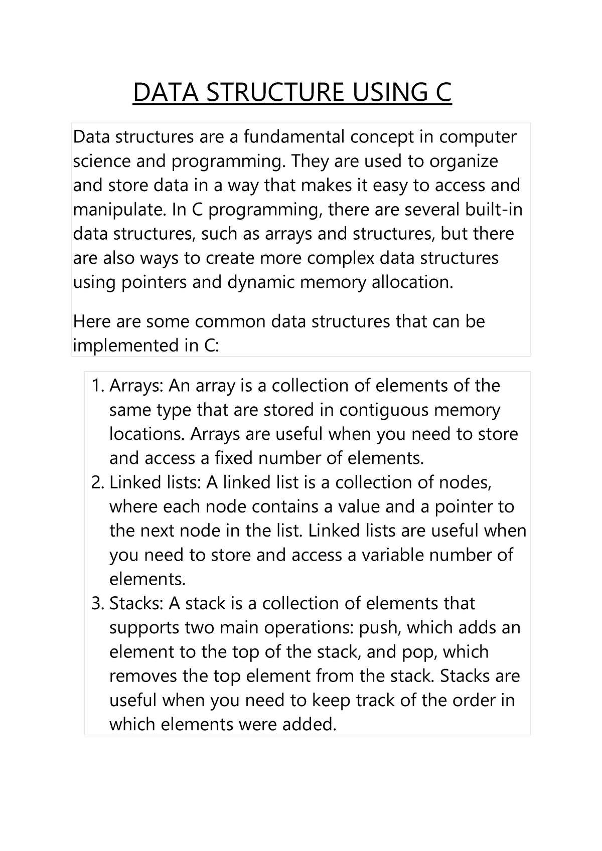 DATA Structure Using C - DATA STRUCTURE USING C Data Structures Are A ...