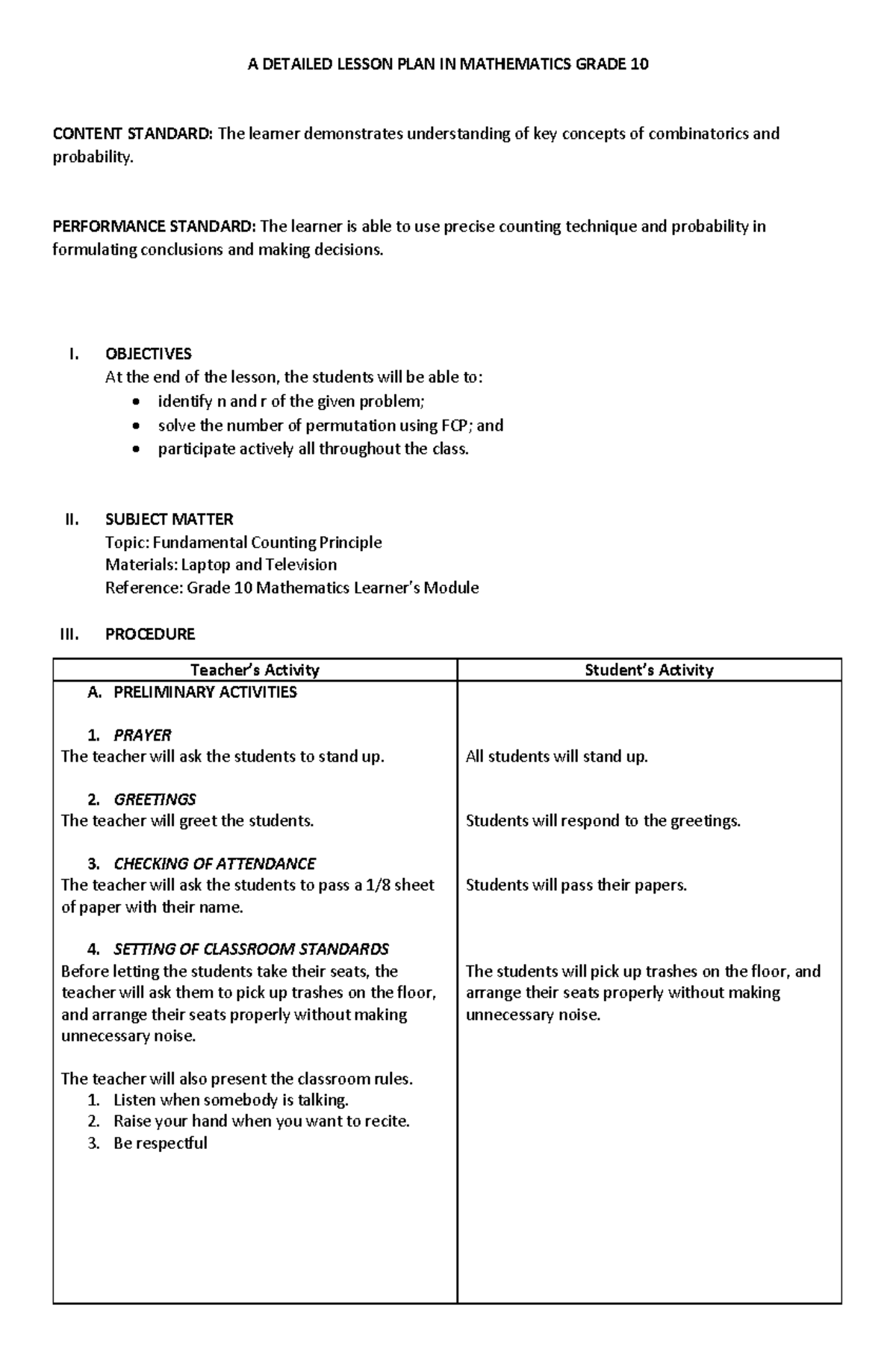 Lesson PLAN D2-1 - A DETAILED LESSON PLAN IN MATHEMATICS GRADE 10 ...