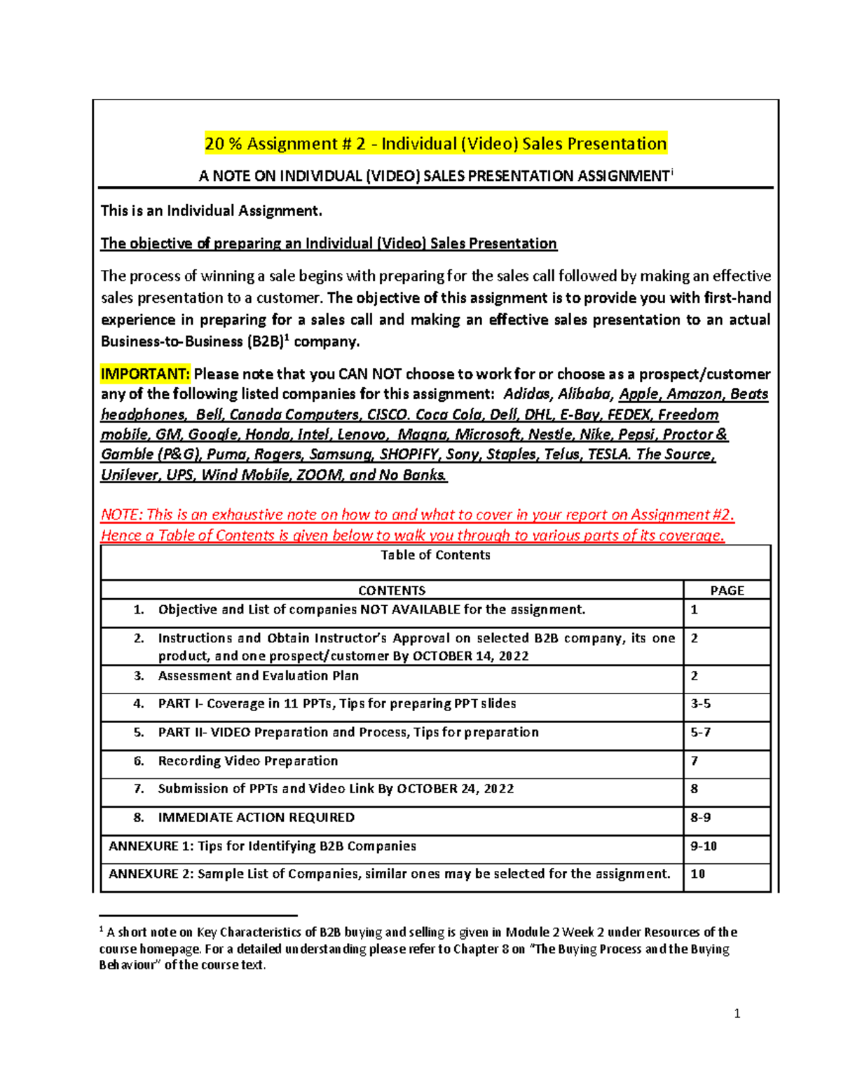 Assignment # 2 Updated(20 ) Individual PP and (video) Sales ...