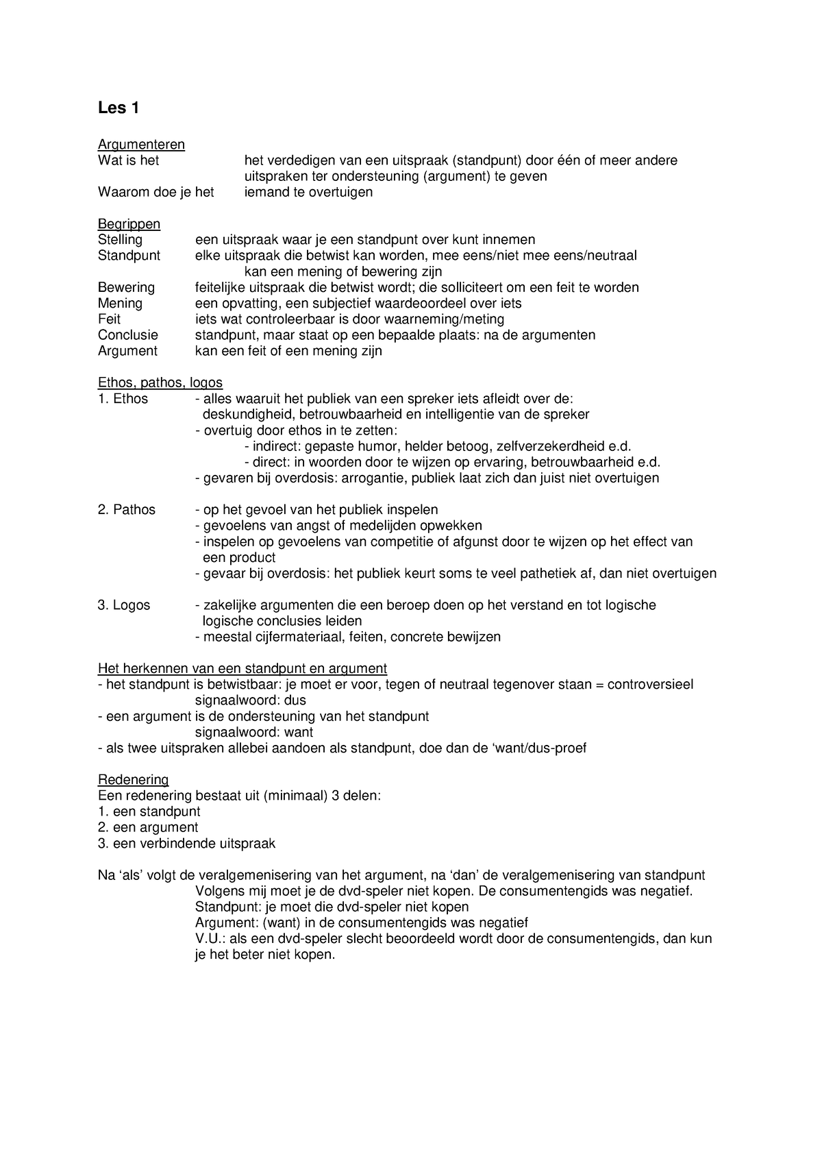 Samenvatting Argumentatieleer - Les 1 Argumenteren Wat Is Het Het ...