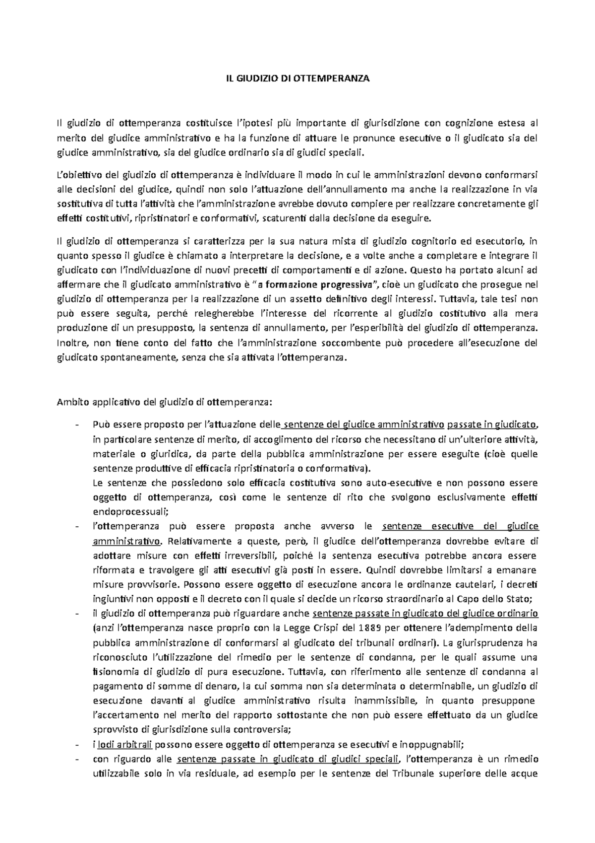 Il Giudizio Di Ottemperanza Il Giudizio Di Ottemperanza Il Giudizio