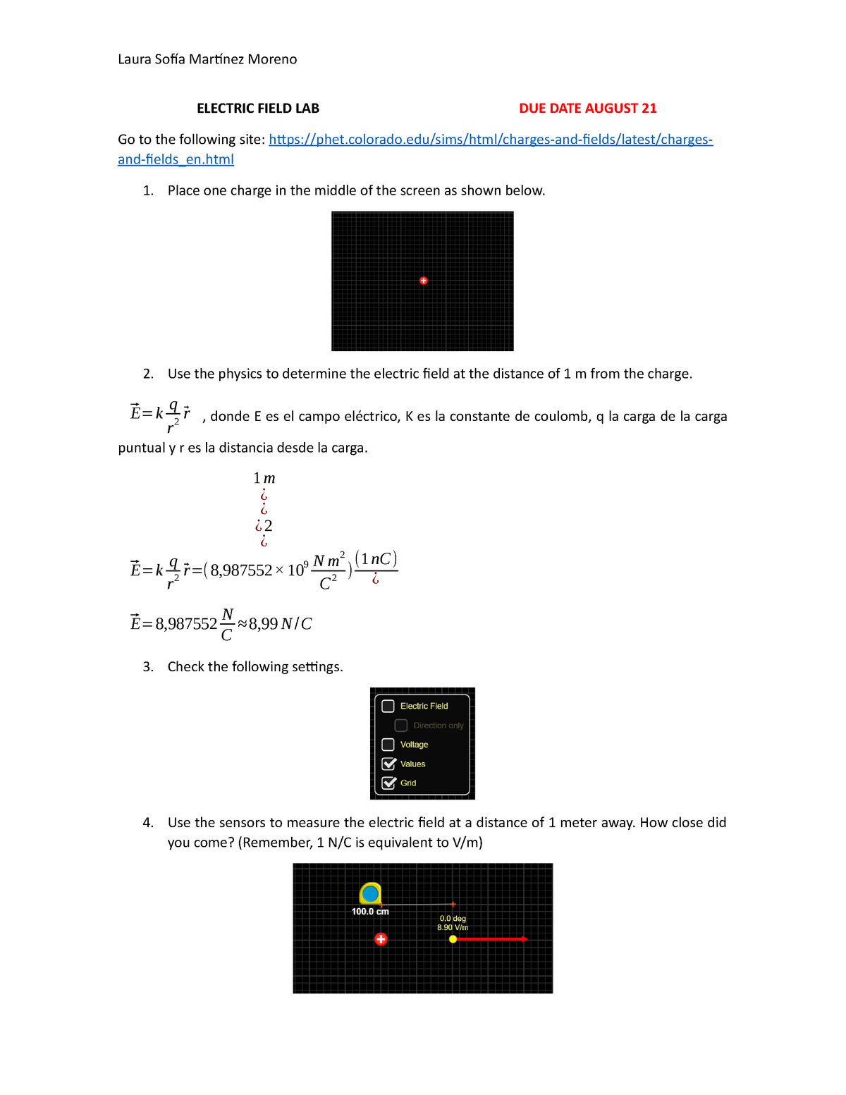 Electric Field LAB ELECTRIC FIELD LAB DUE DATE AUGUST 21 Go to the