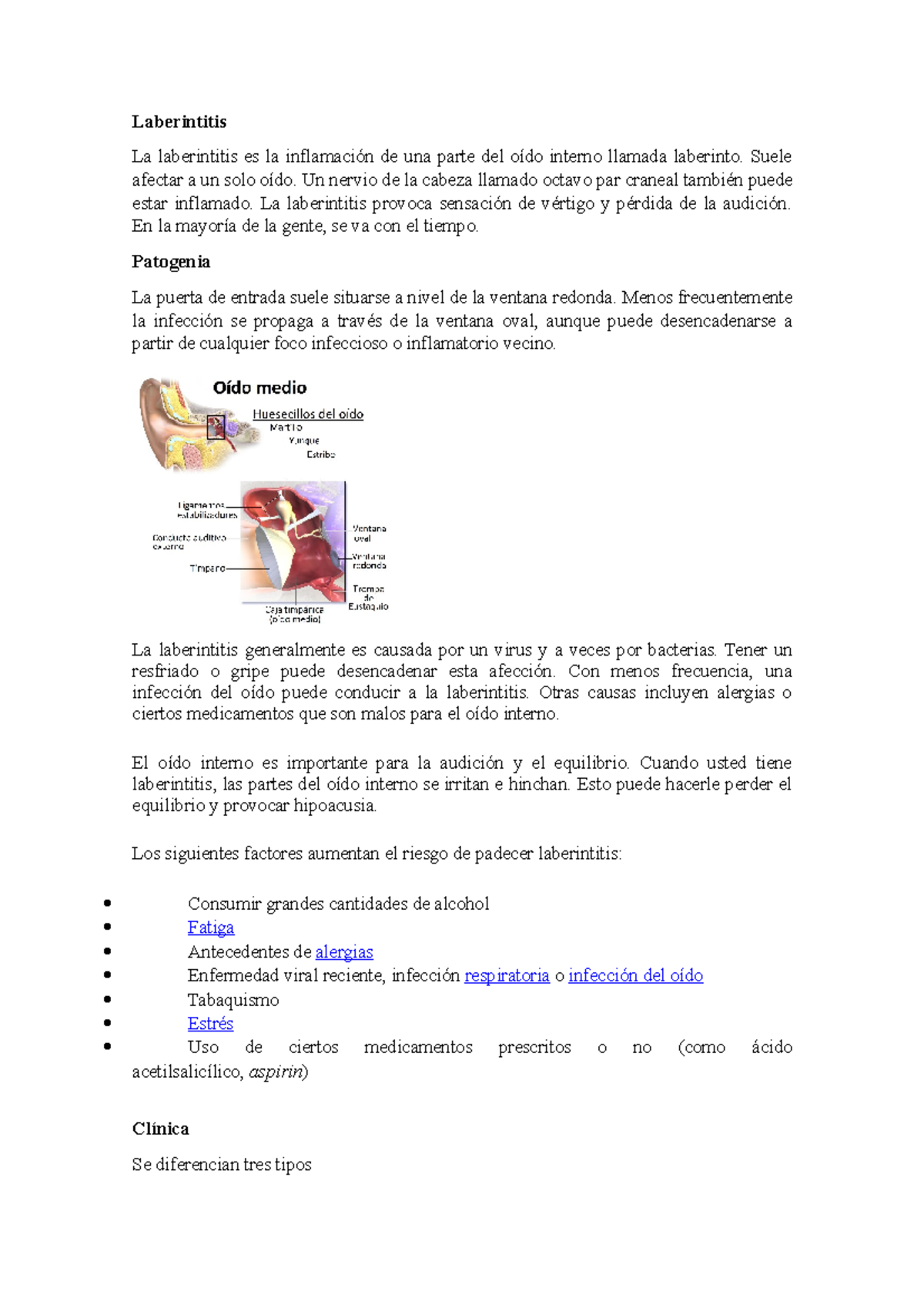 Laberintitis - web - Laberintitis La laberintitis es la inflamación de ...