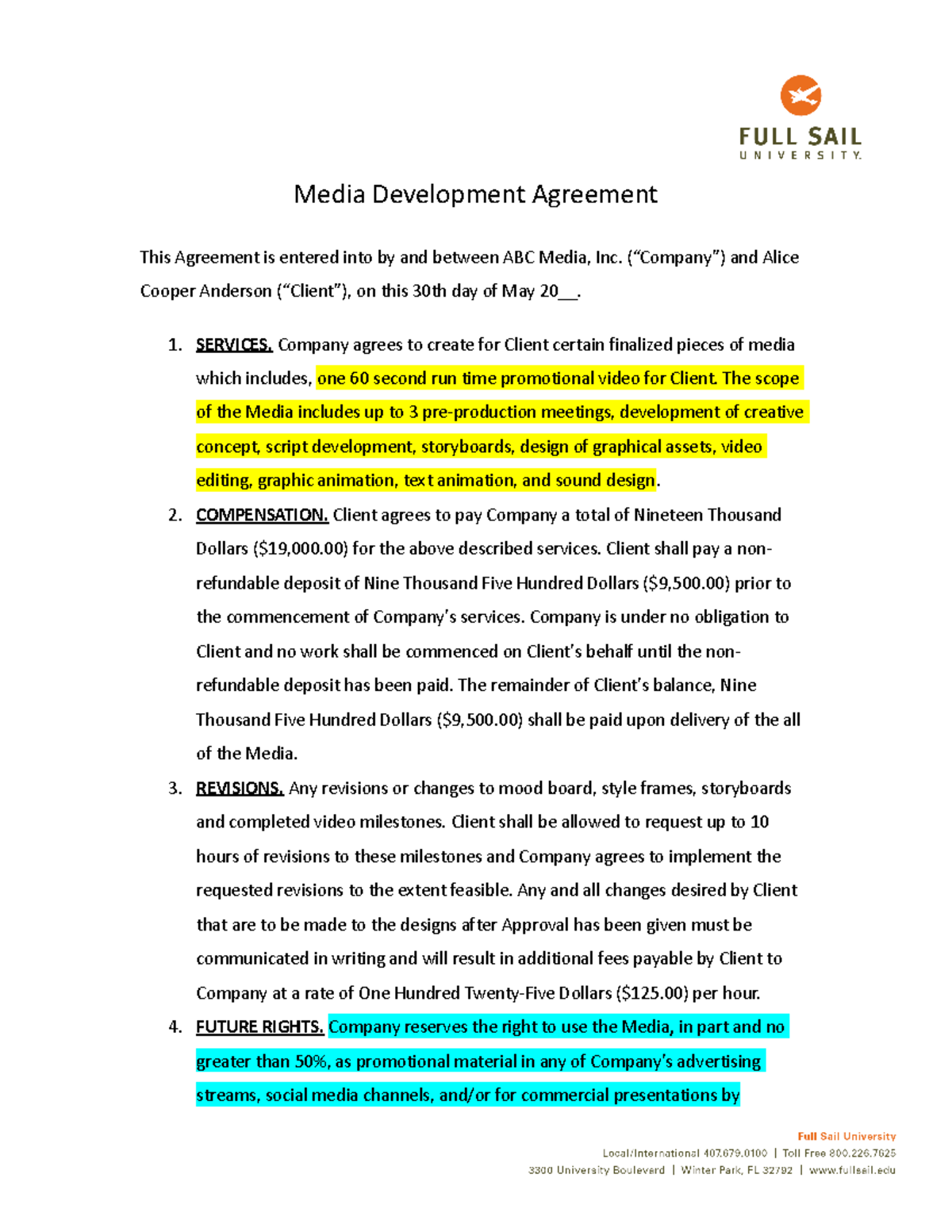 Assignment Identify Contract Provisions - Media Development Agreement ...